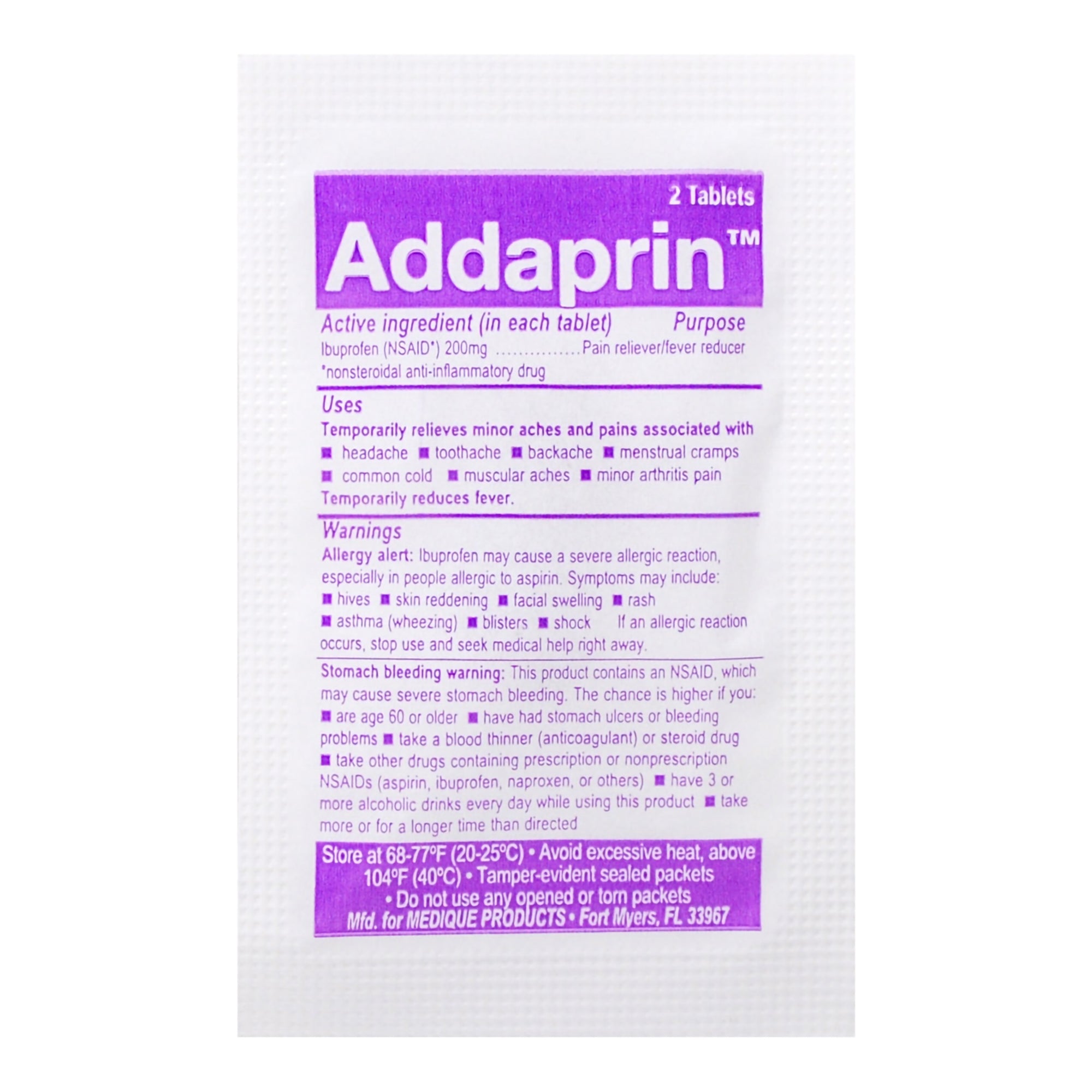 Pain Relief Addaprin 200 mg Strength Ibuprofen Tablet 250 per Box