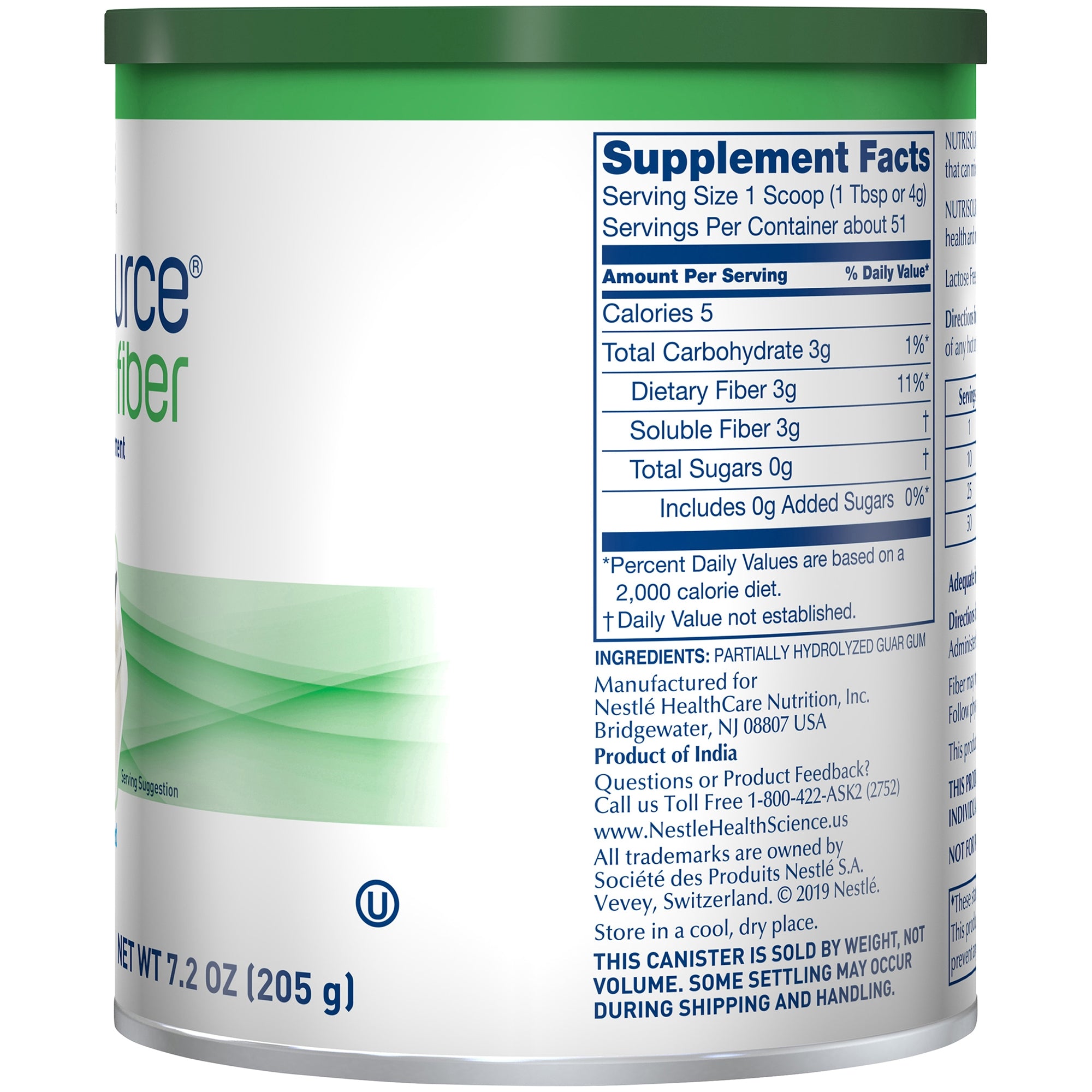 Oral Supplement Nutrisource Fiber Unflavored Powder 7.2 oz. Canister, Packaging Type- Each