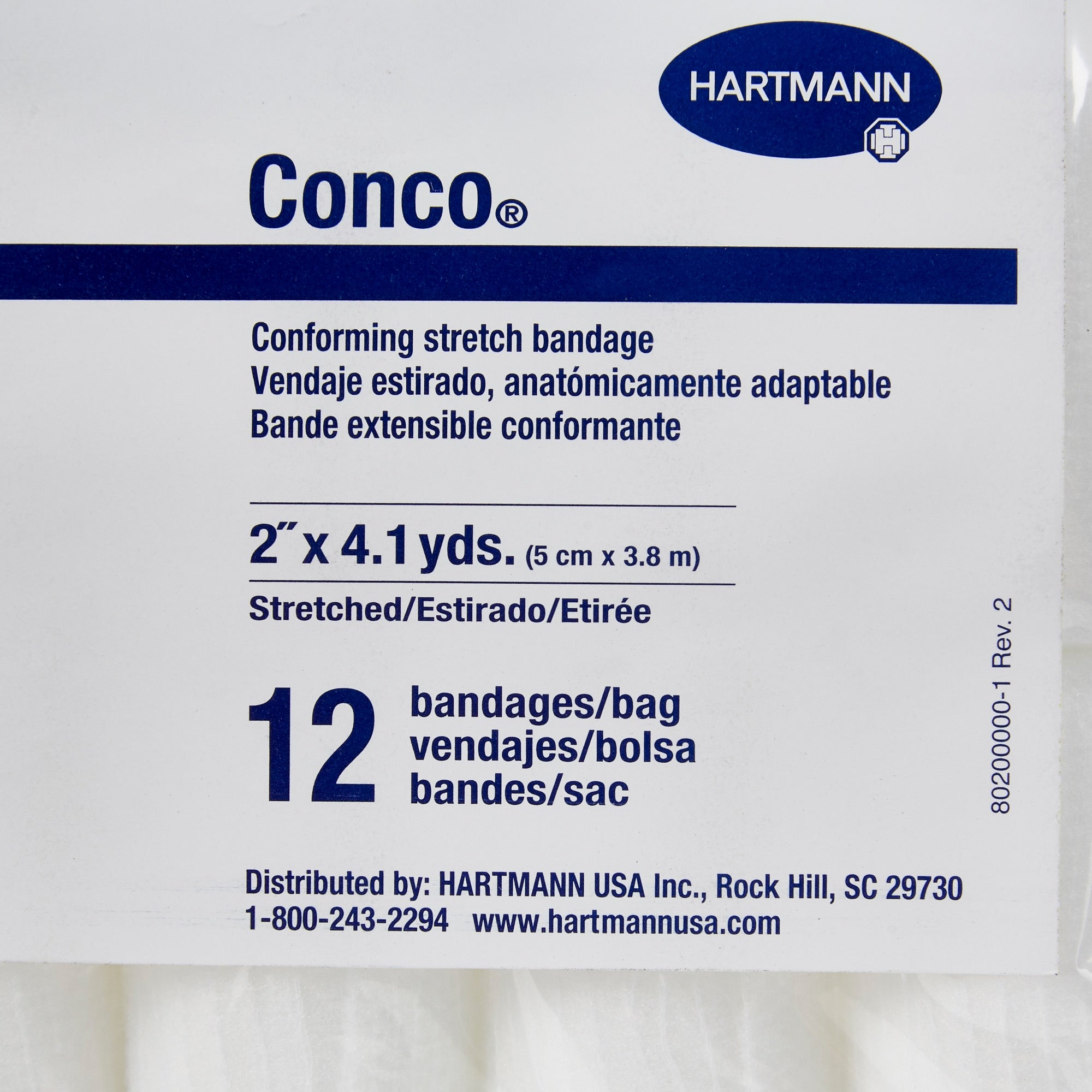 Conforming Bandage Conco 2 Inch X 4-1/10 Yard 1-Ply NonSterile 12 per Pack, Packaging Type- Case