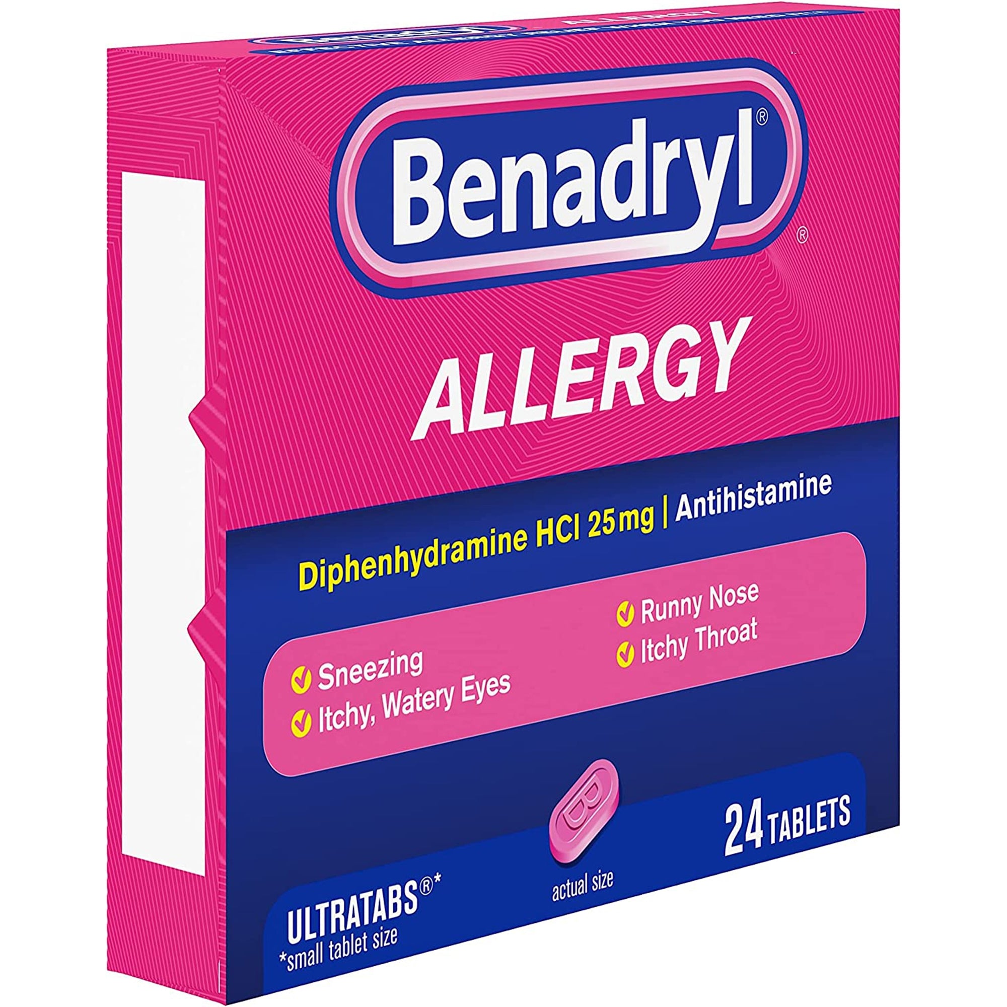 Allergy Relief Benadryl 25 mg Strength Tablet 24 per Box, Packaging Type- Case