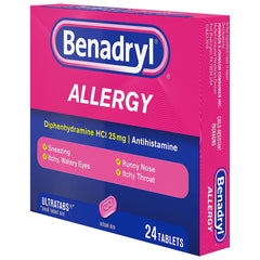 Allergy Relief Benadryl 25 mg Strength Tablet 24 per Box, Packaging Type- Case