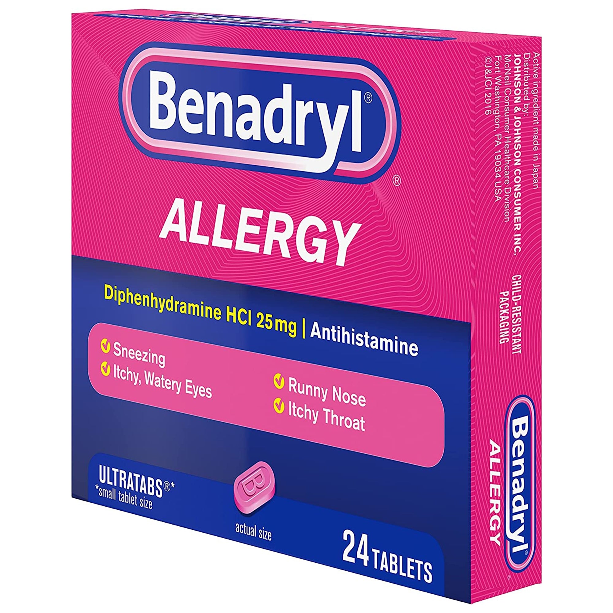 Allergy Relief Benadryl 25 mg Strength Tablet 24 per Box, Packaging Type- Case