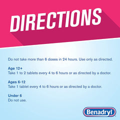 Allergy Relief Benadryl 25 mg Strength Tablet 24 per Box, Packaging Type- Case