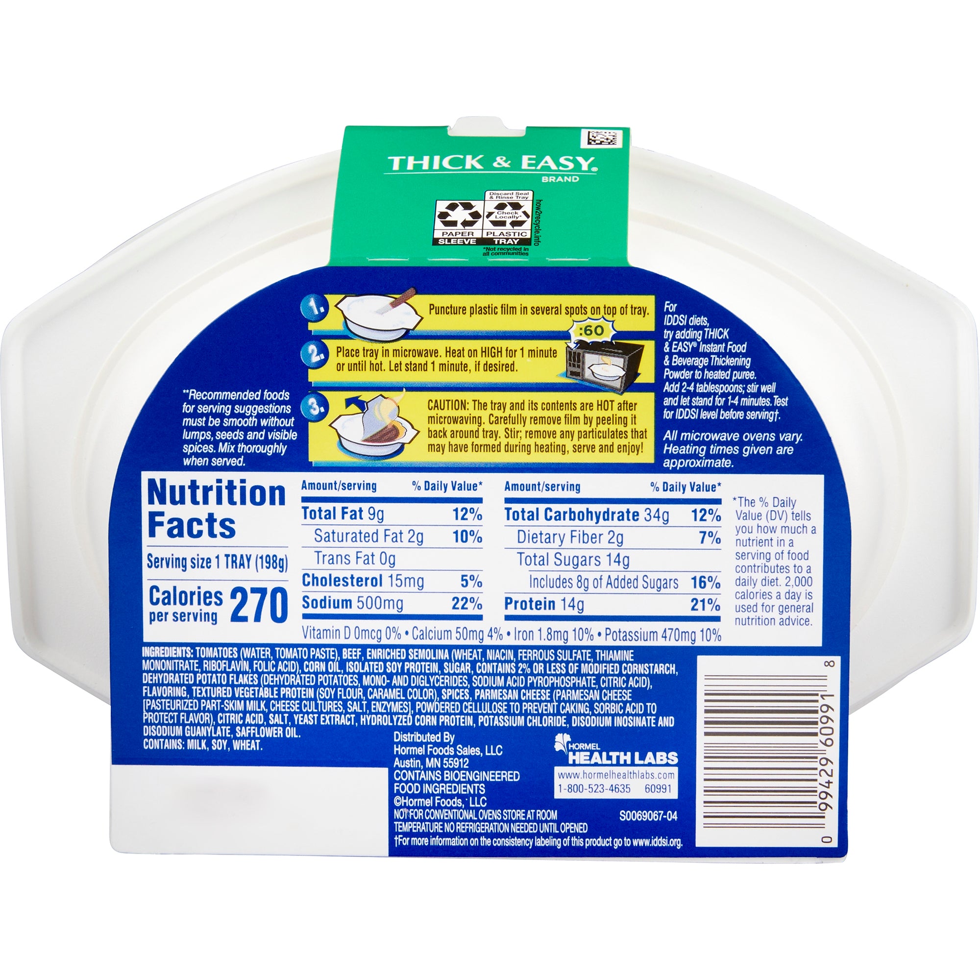 Thickened Food Thick & Easy Purees 7 oz. Tray Italian Style Beef Lasagna Flavor Puree IDDSI Level 2 Mildly Thick, Packaging Type- Case