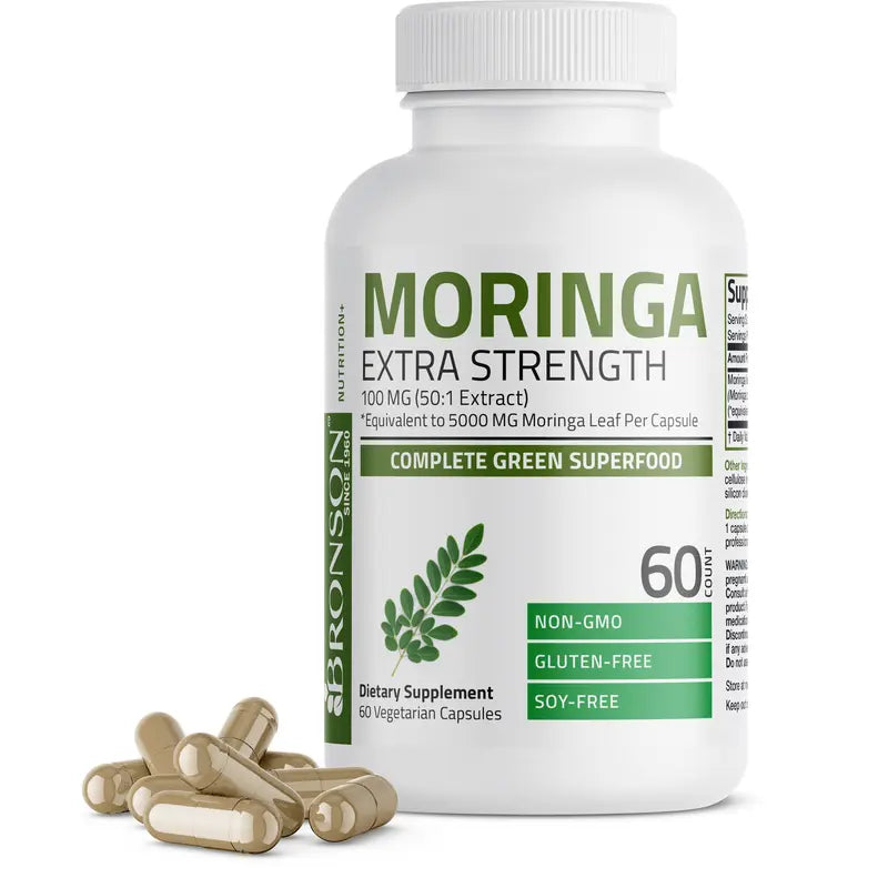 Bronson Moringa Oleifera 5000 Mg Powder Capsules Extra High Potency 50:1 Extract Energizing Superfood Antioxidant Healthcare Dietary Supplement