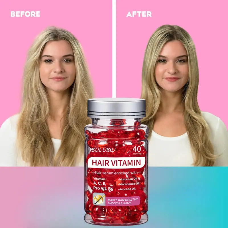 BULUBIU Hair Vitamin Conditioningserum  Leave In Formula with Argan,Macadamia and Avocado Oils Enriched with Vitamins A, C, E, Pro Vit,B5  Women'S and Men'S Deepconditioning Conditioner, Capsule, 40Capsules Hair Treat Hair Treatmentserum