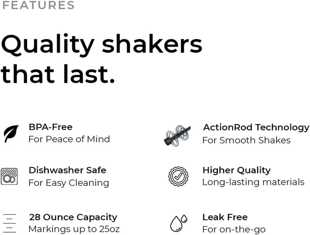 28 Ounce Shaker Bottle with Action Rod Mixer | Shaker Cups with Motivational Quotes | Protein Shaker Bottle Is BPA Free and Dishwasher Safe | Black & Moss
