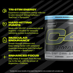 C4 Ultimate Pre Workout Powder Icy Blue Razz Sugar Free Preworkout Energy Supplement for Men & Women 300Mg Caffeine + Teacrine + Dynamine 20 Servings