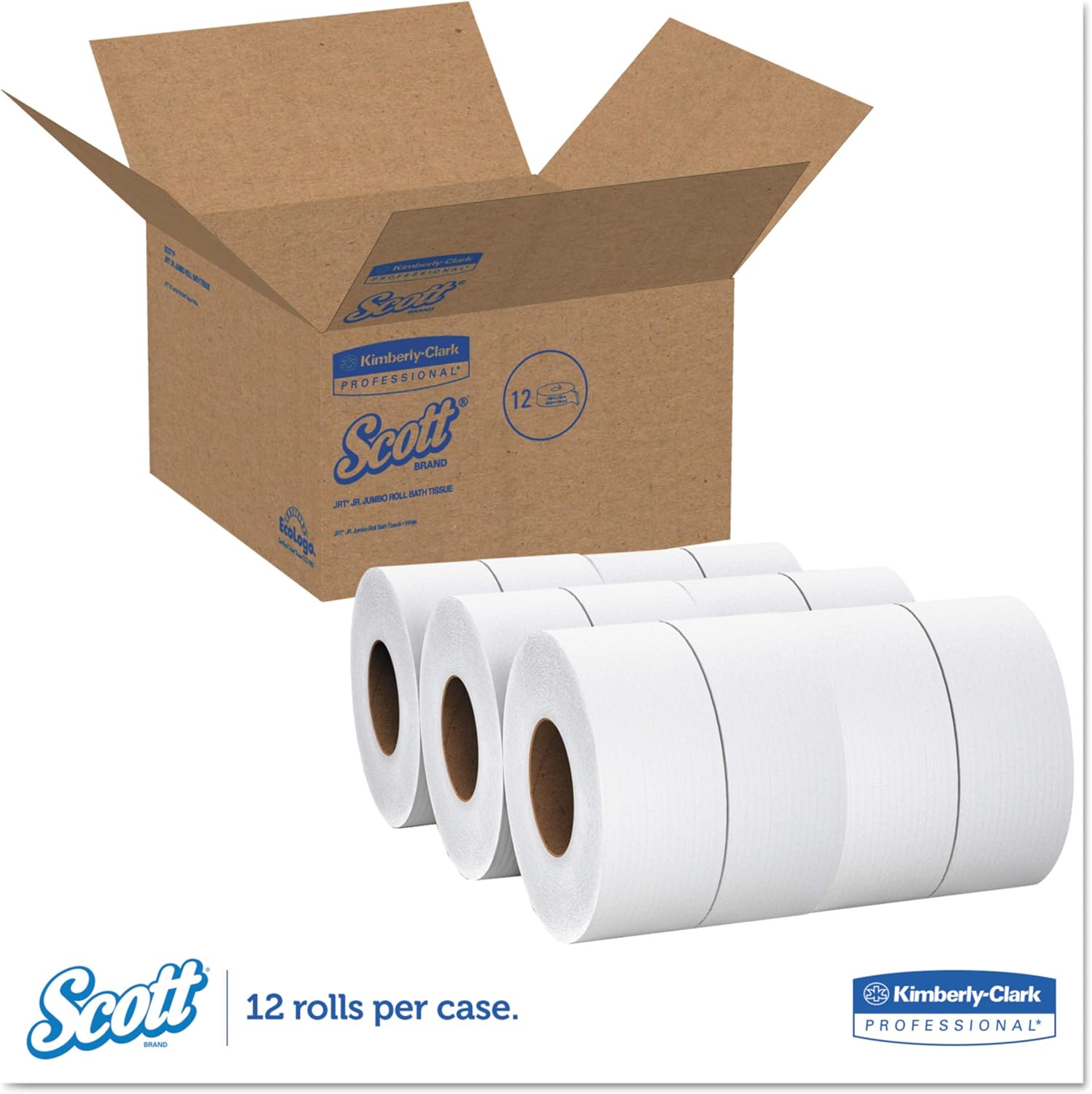Toilet Tissue Scott Essential JRT White 1-Ply Jumbo Size Cored Roll Continuous Sheet 3-11/20 Inch X 2000 Foot, Packaging Type- Case
