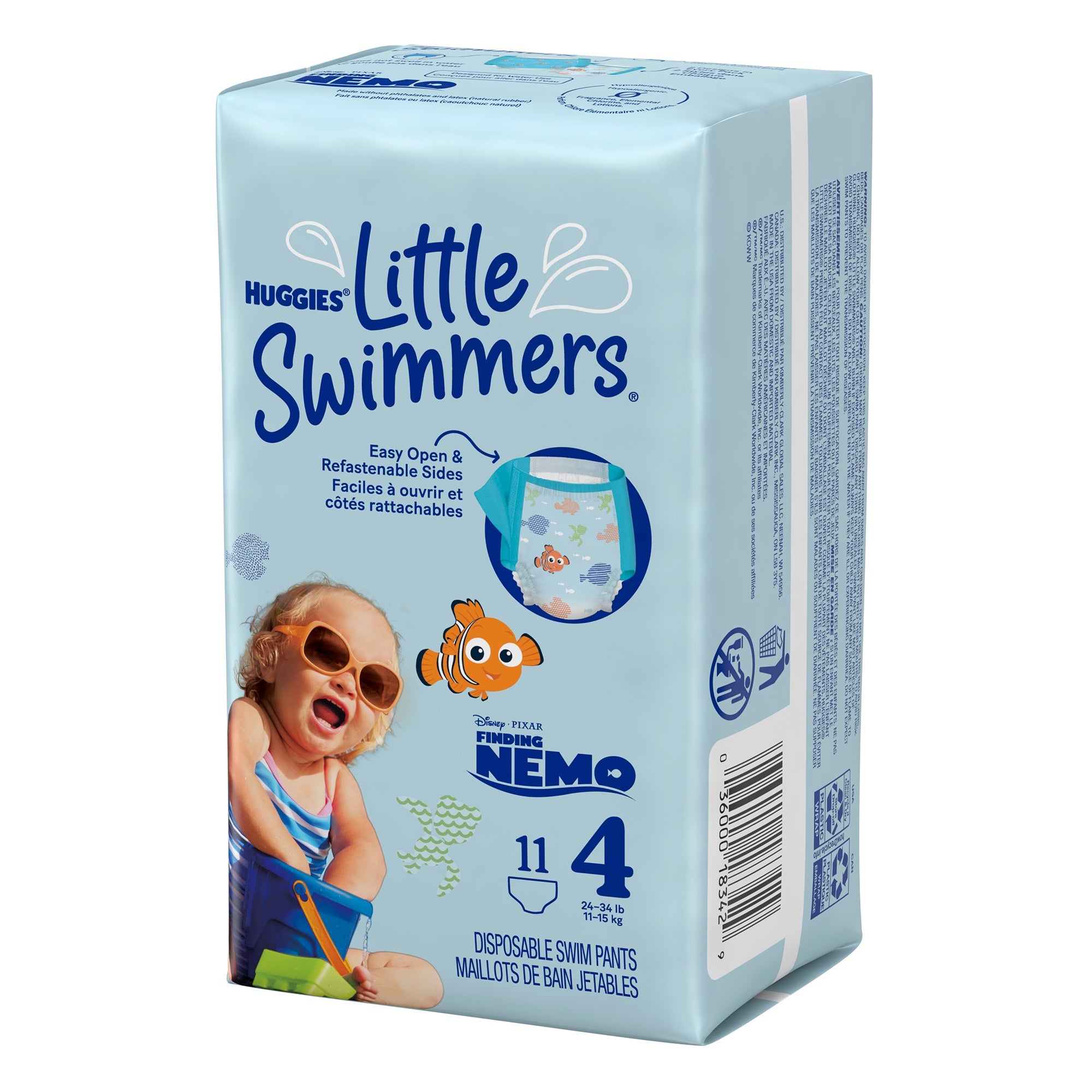 Pañal de baño unisex para bebé Huggies Little Swimmers, talla 4, desechable, alta absorción. Tipo de embalaje: caja.