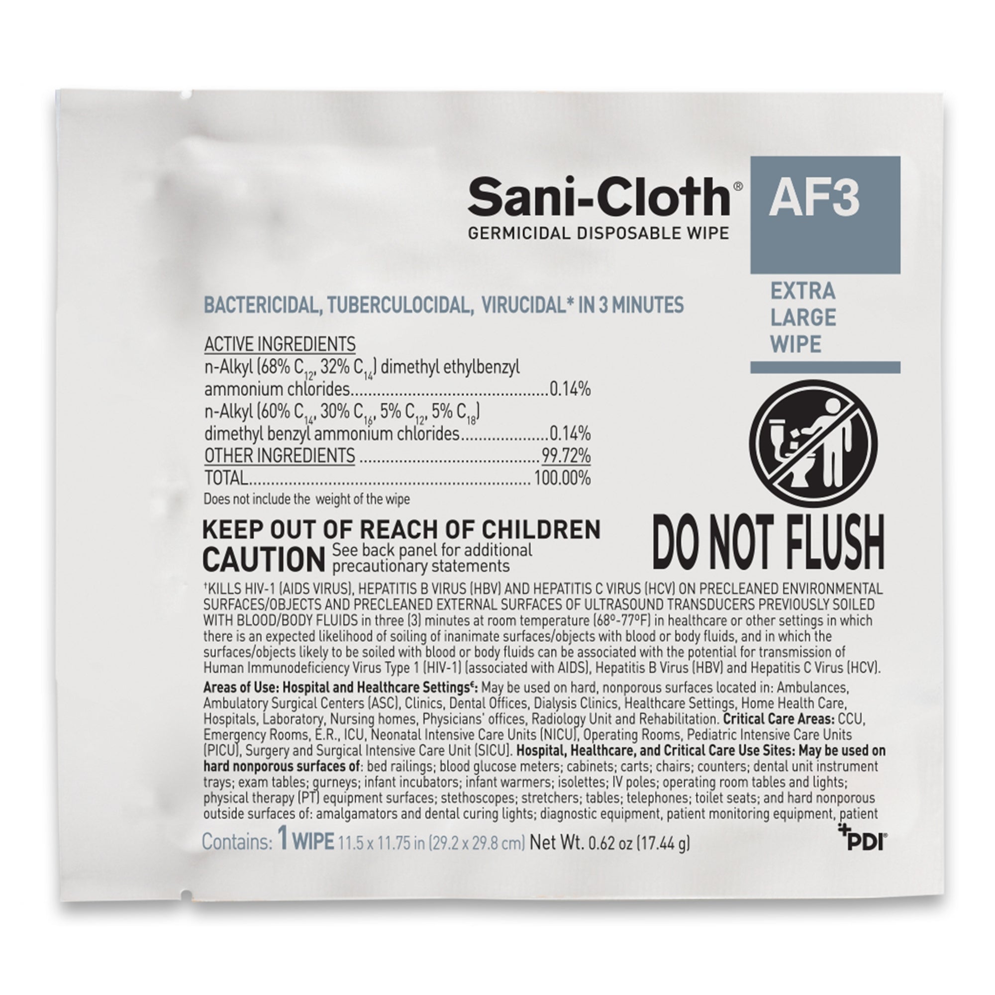 Sani-Cloth AF3 Surface Disinfectant Cleaner Premoistened Germicidal Manual Pull Wipe 50 Count Individual Packet Mild Scent NonSterile | 50PK/Box
