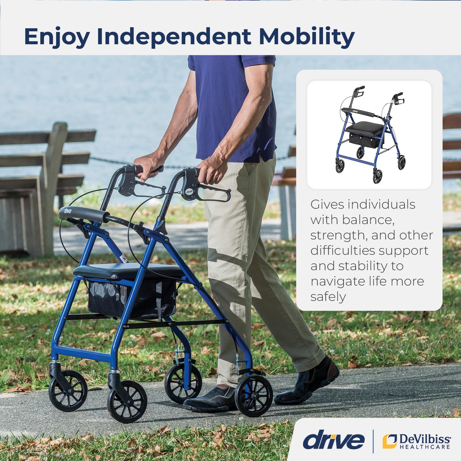 rollator aluminum w fold up remov back padded seat blue