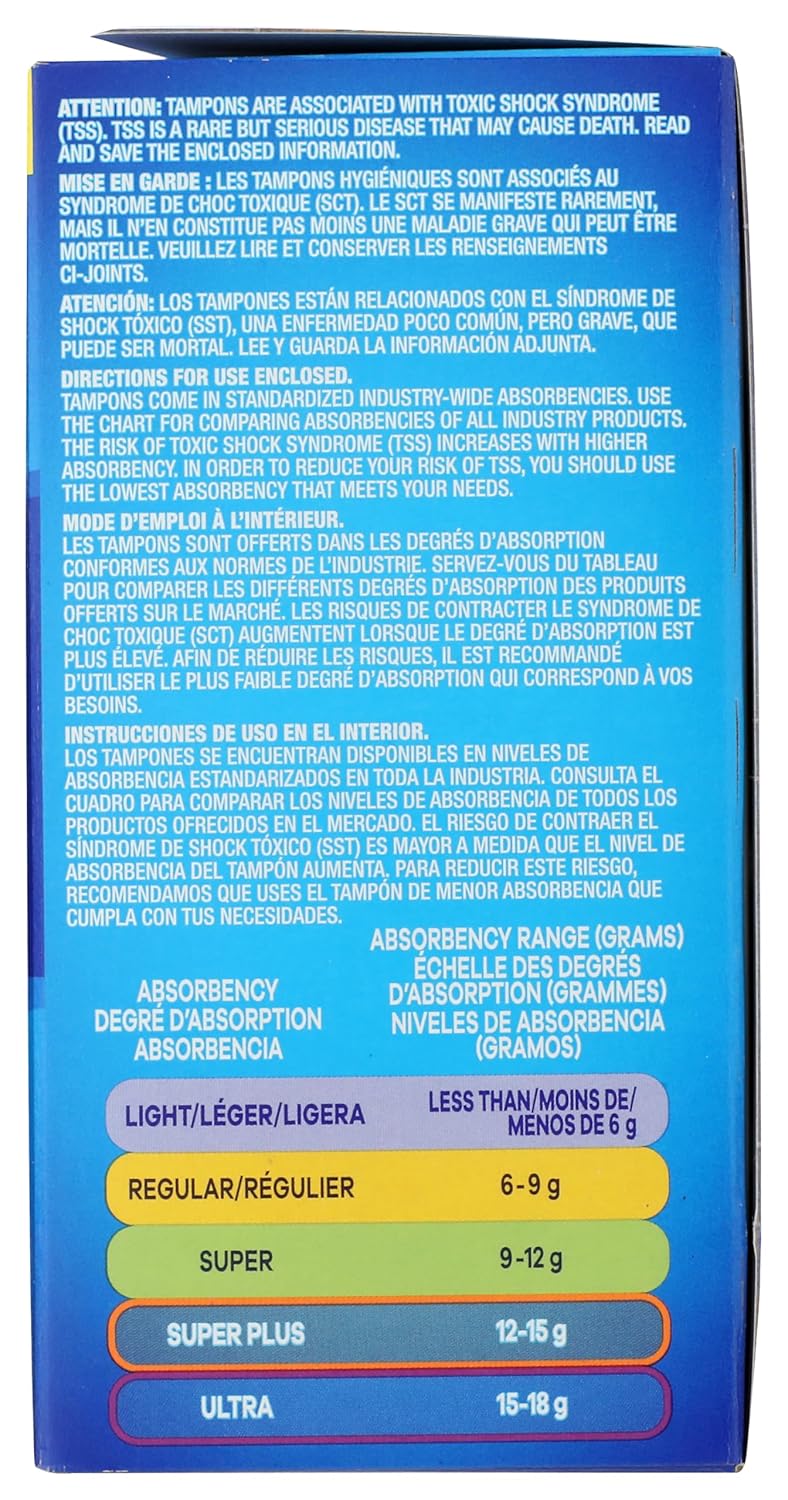 tampon tampax pearl light regular super absorbency plastic applicator individually wrapped packaging type box