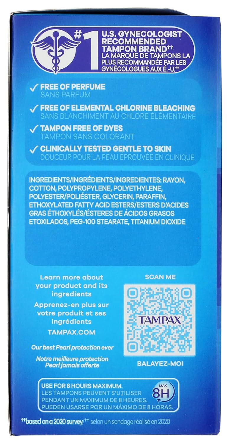 tampon tampax pearl light regular super absorbency plastic applicator individually wrapped packaging type box
