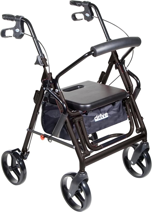 Drive Medical Aluminium Rollator For Seniors and Elders, Wheel size 8inches With Height Adjustable Weight Capacity 300lbs Black Color , Foldable, 795BK
