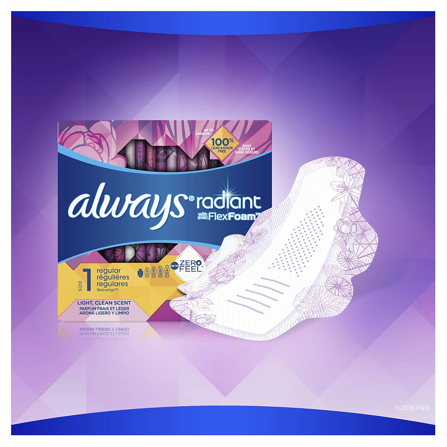 always radiant regular pads size 1 always radiant with flexfoam feminine pad mk1231750bx