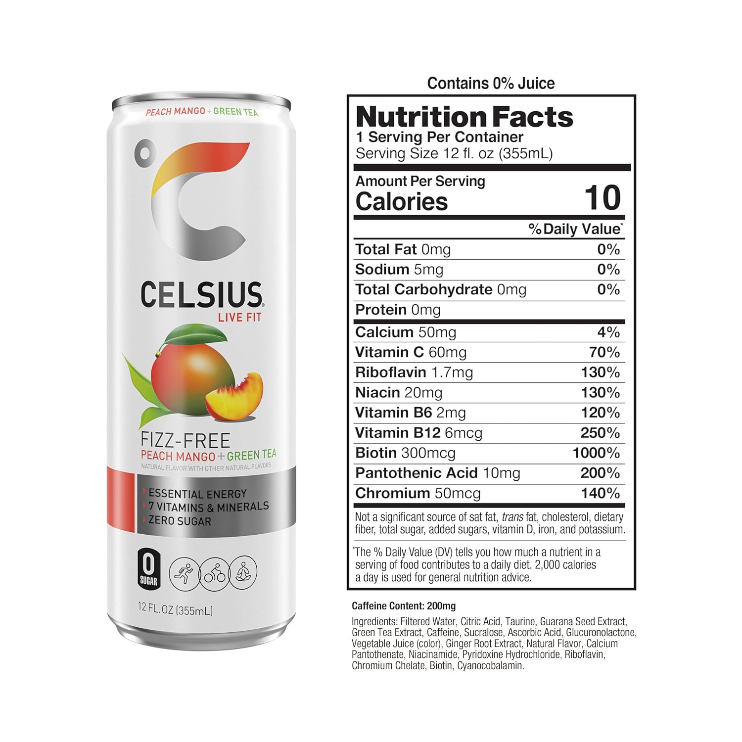 celcius live fit peach mango non carbonated green tea case of 12 12 fz