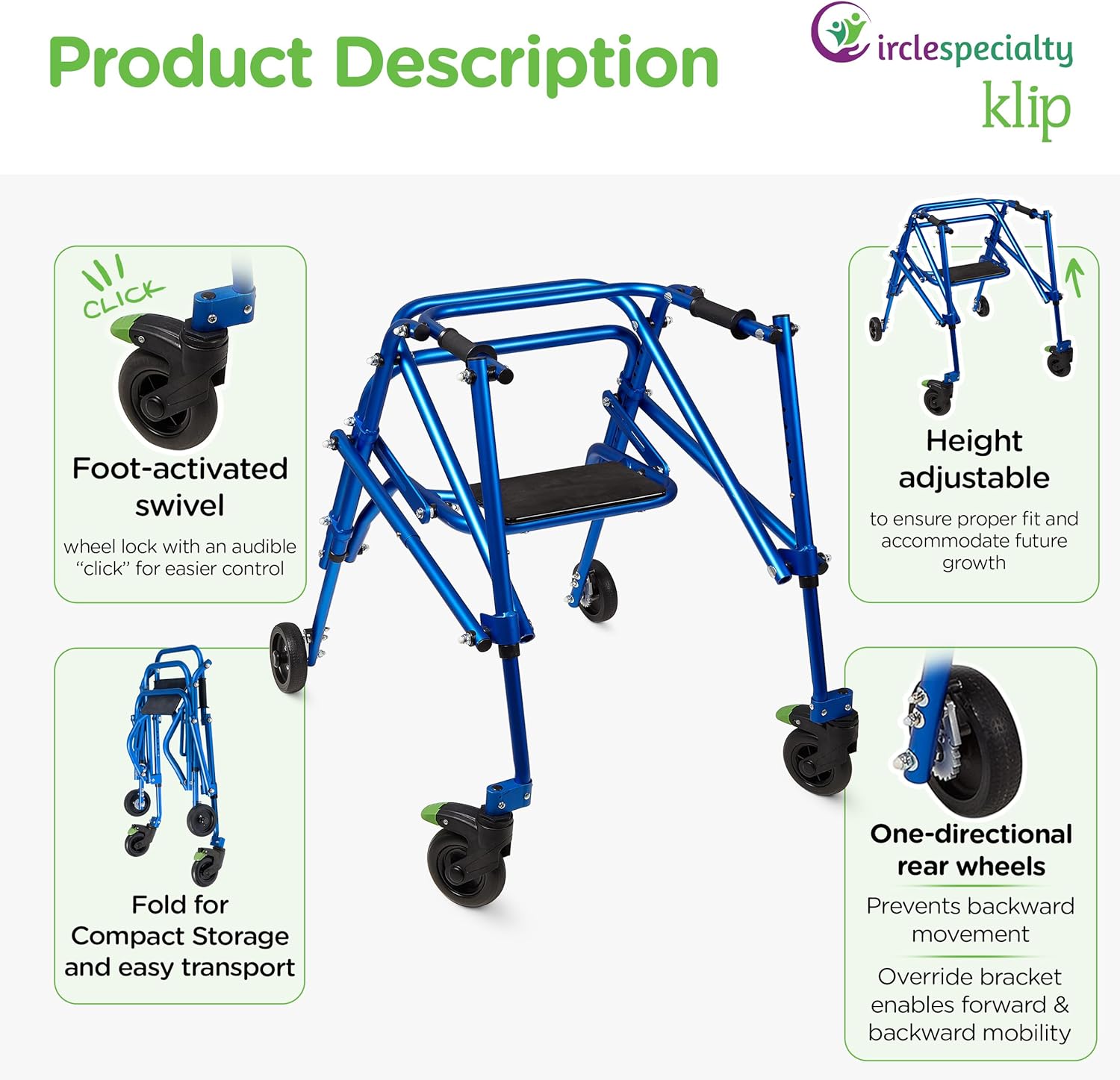 klip walker w seat medium blue 4 wheeled each