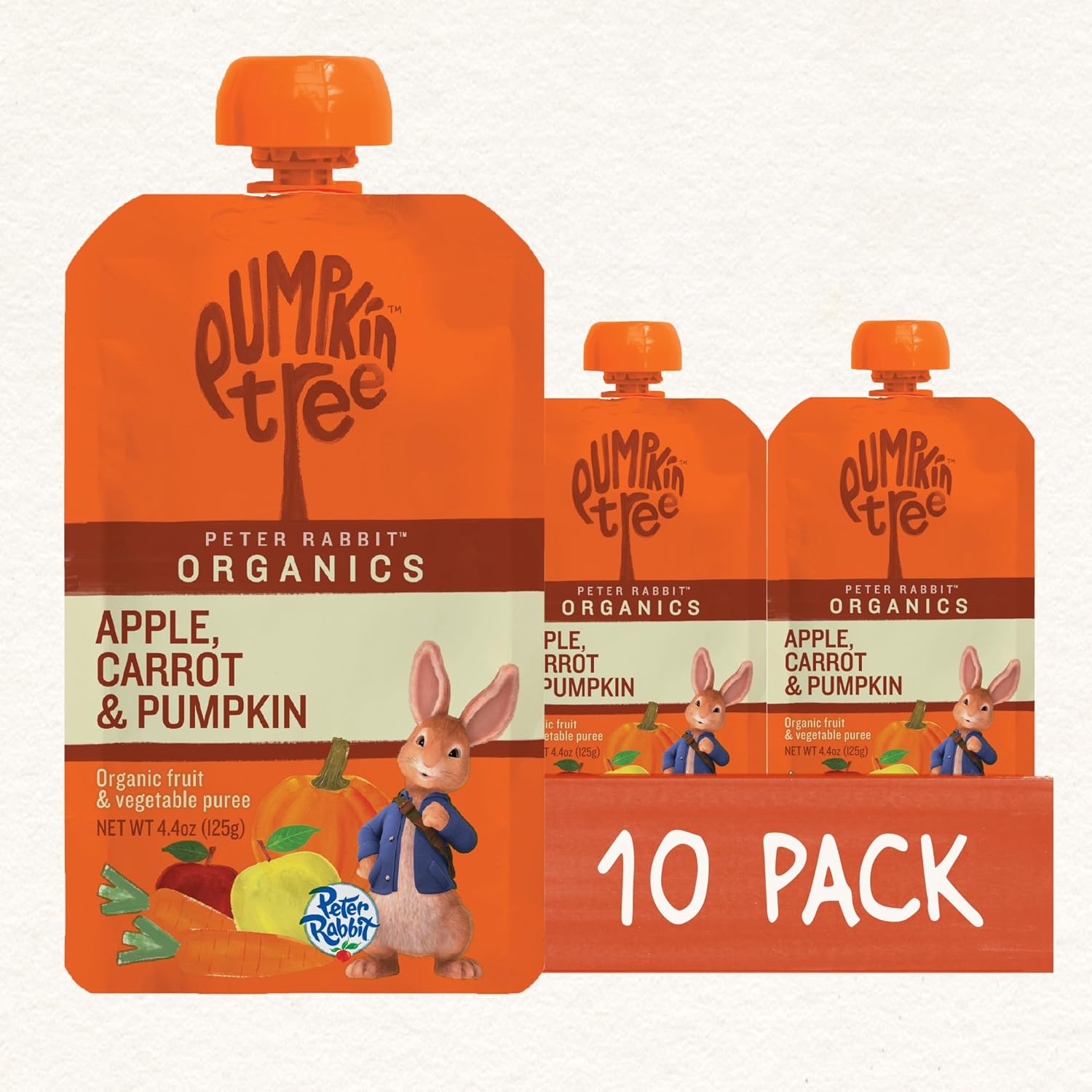 peter rabbit organics baby food organic vegetable and fruit puree pumpkin carrot and apple 4 4 oz case of 10