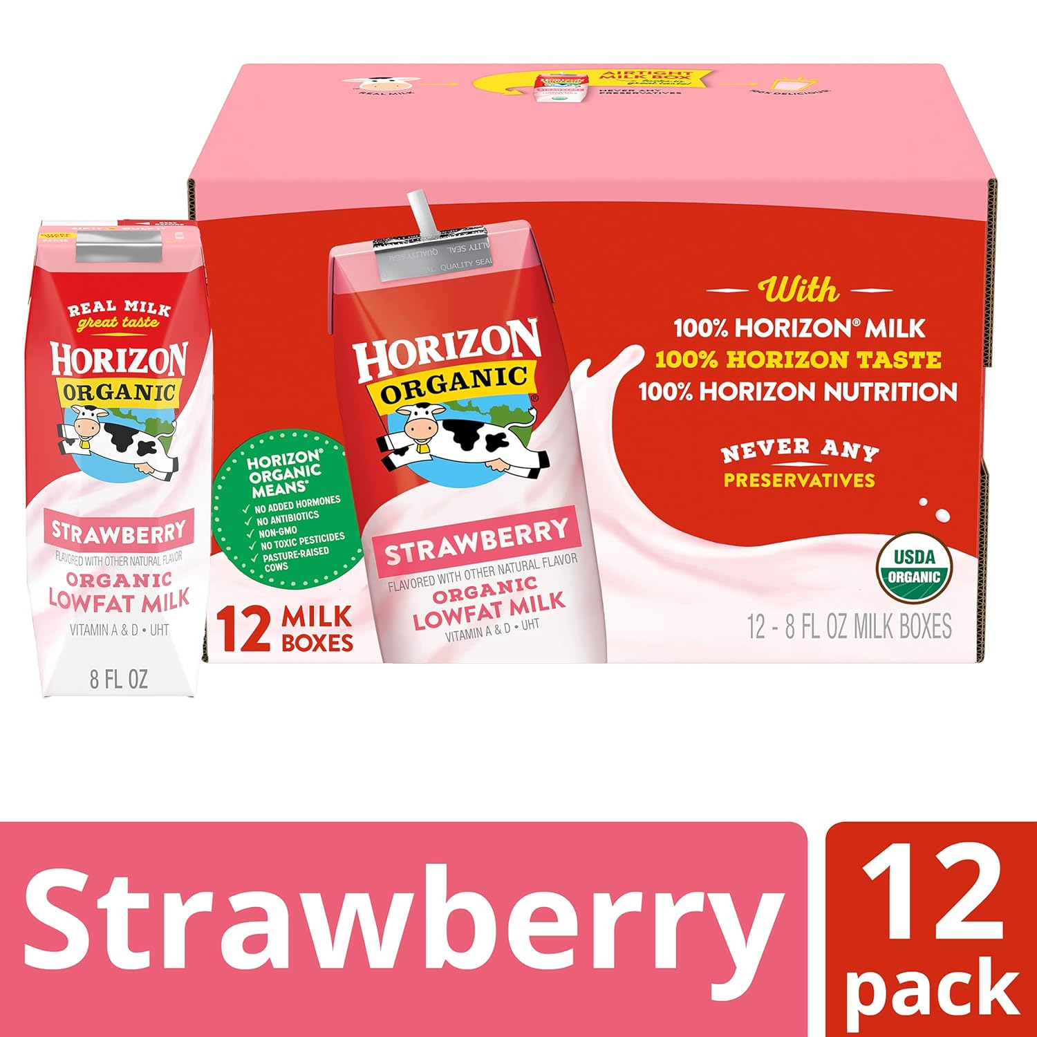horizon organic dairy low fat milk strawberry case of 3 8 fl oz