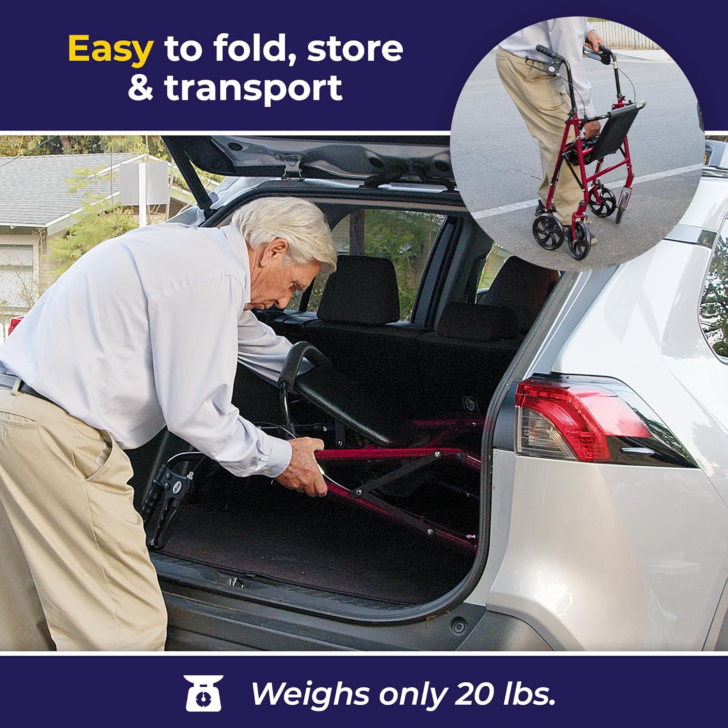 rollator 4 wheel with pouch padded seat red drive