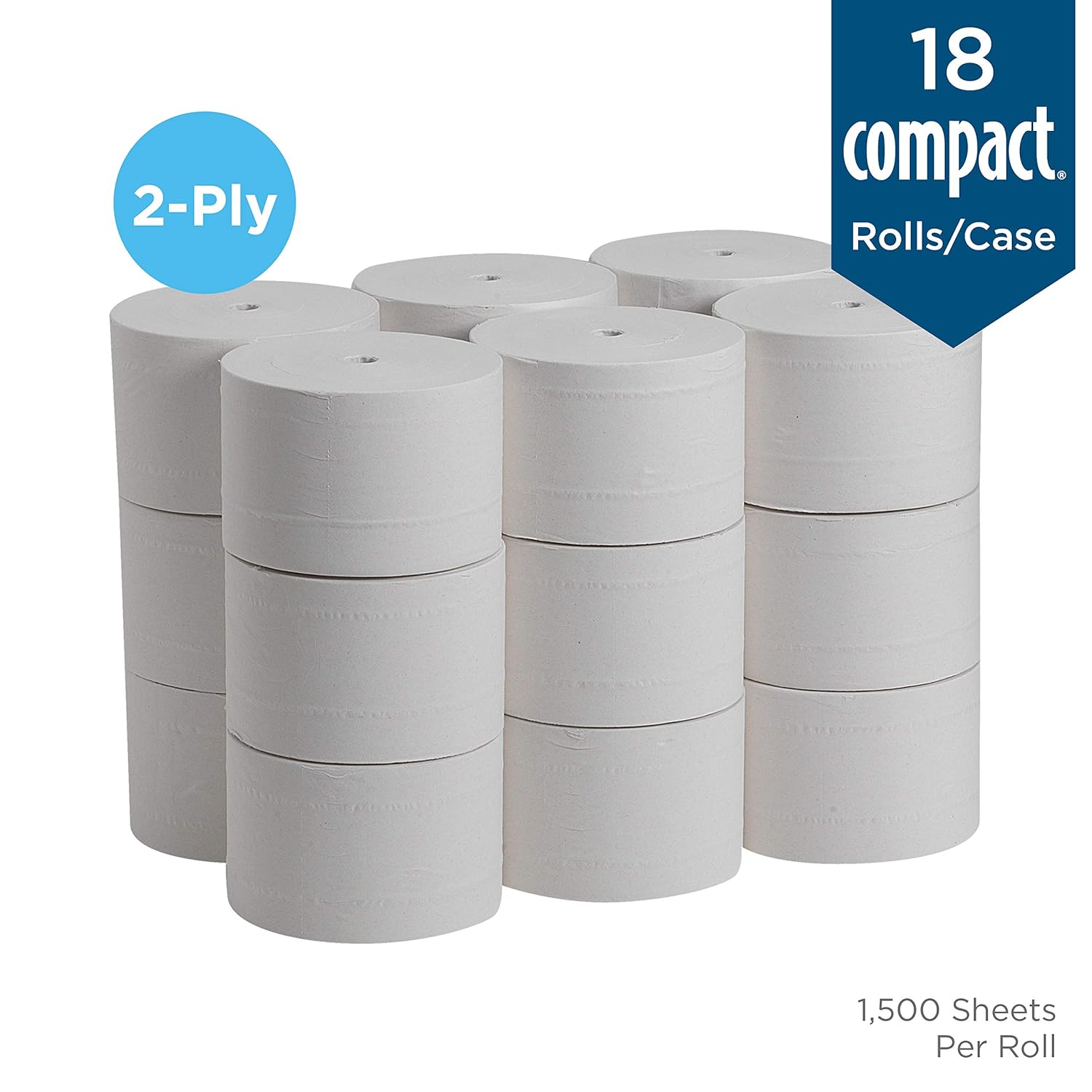 Toilet Tissue Compact White 2-Ply Standard Size Coreless Roll 1500 Sheets 3-4/5 X 4-1/20 Inch, Packaging Type- Case