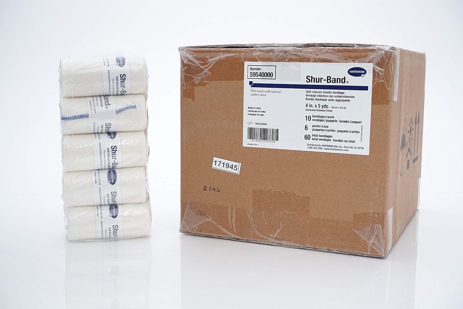 Elastic Bandage Shur-Band LF 4 Inch X 5 Yard Single Hook and Loop Closure Natural NonSterile Standard Compression, Packaging Type- Case