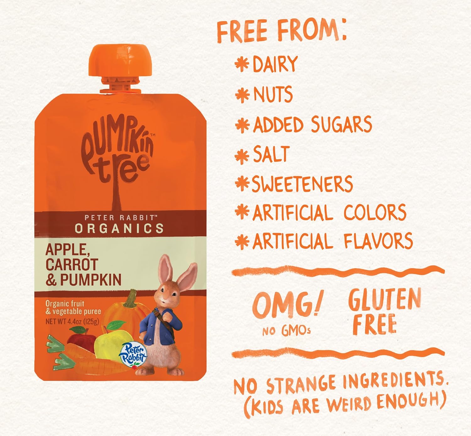 peter rabbit organics baby food organic vegetable and fruit puree pumpkin carrot and apple 4 4 oz case of 10