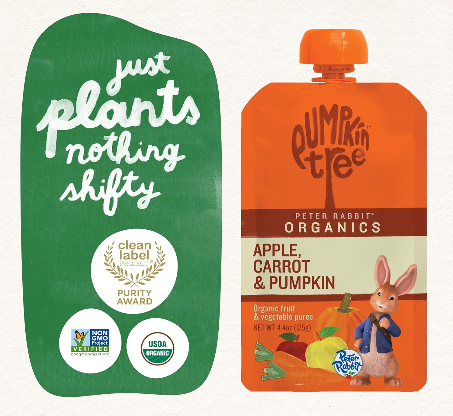 peter rabbit organics baby food organic vegetable and fruit puree pumpkin carrot and apple 4 4 oz case of 10