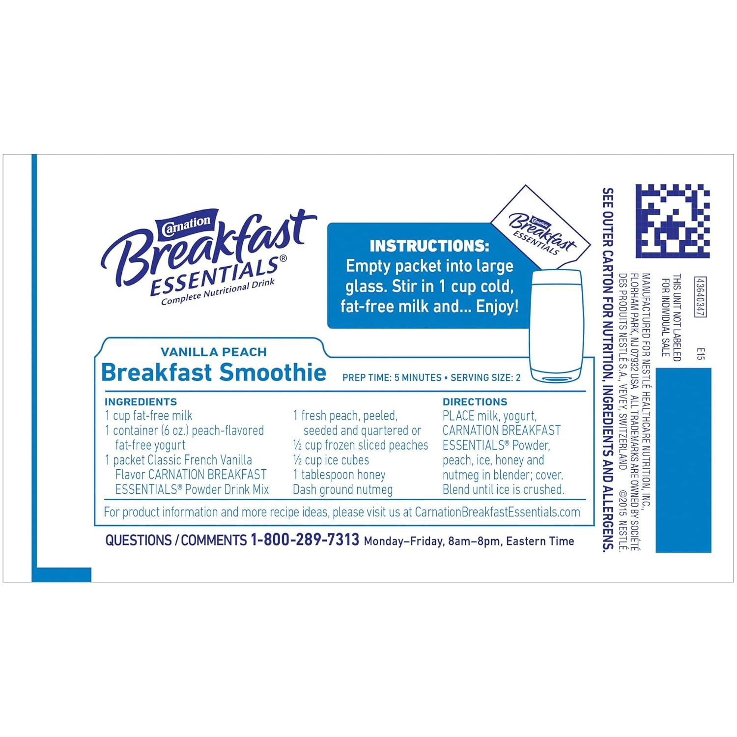 Oral Supplement Carnation Breakfast Essentials French Vanilla Flavor Powder 1.26 oz. Individual Packet, Packaging Type- Box