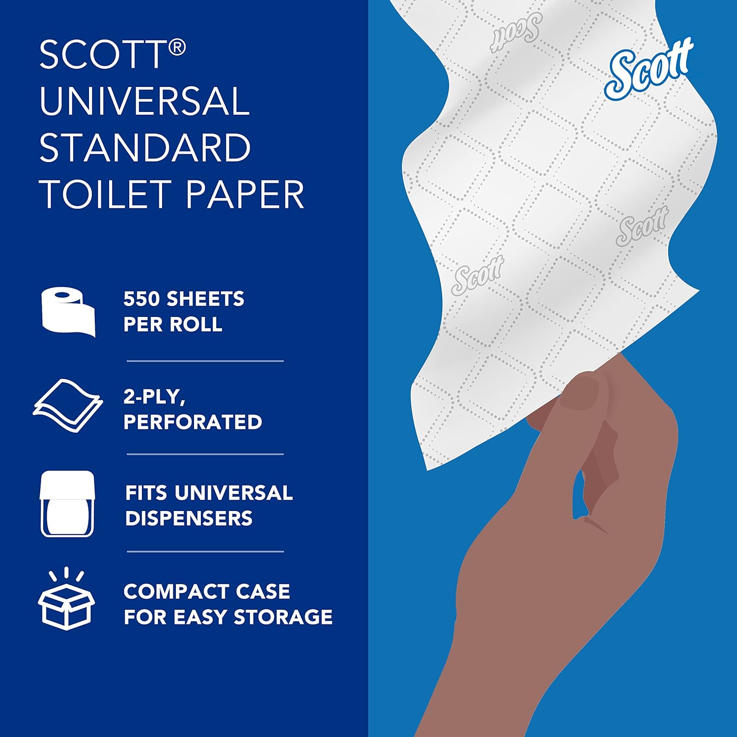 Toilet Tissue Scott Essential White 2-Ply Standard Size Cored Roll 550 Sheets 4 X 4-1/10 Inch, Packaging Type- Case