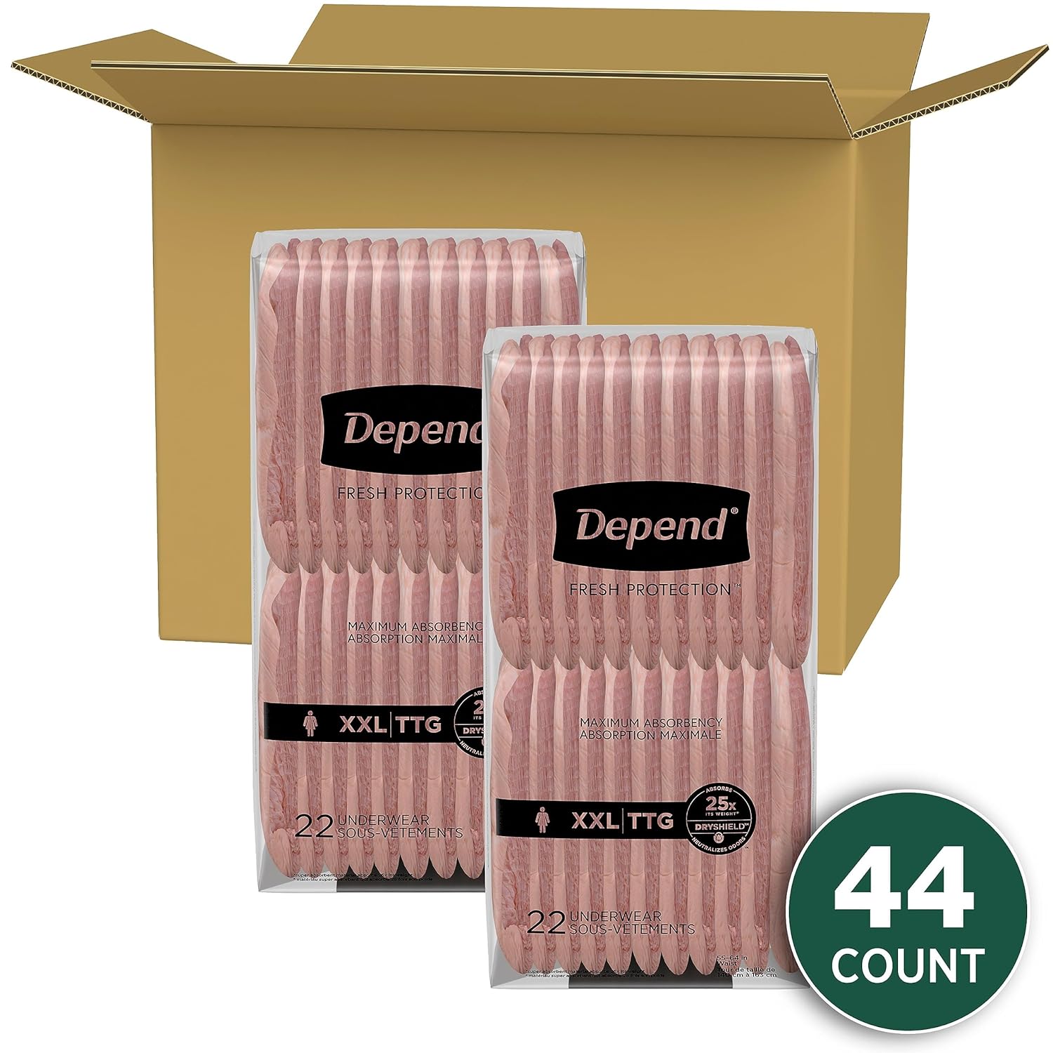 Female Adult Absorbent Underwear Depend Fresh Protection Waistband Style 2X-Large Disposable Heavy Absorbency, Packaging Type- Case