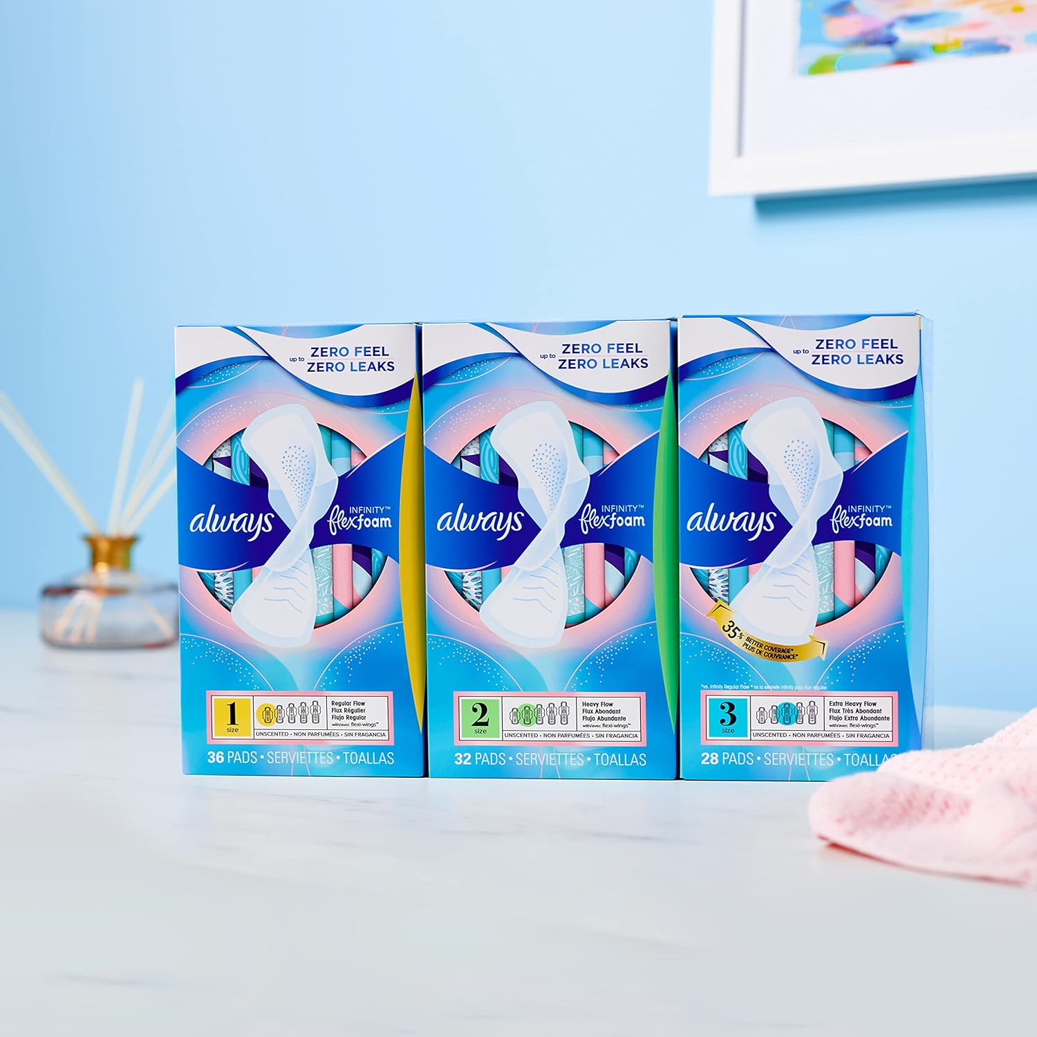 feminine pad always infinity with flex foam maxi with wings super absorbency packaging type case