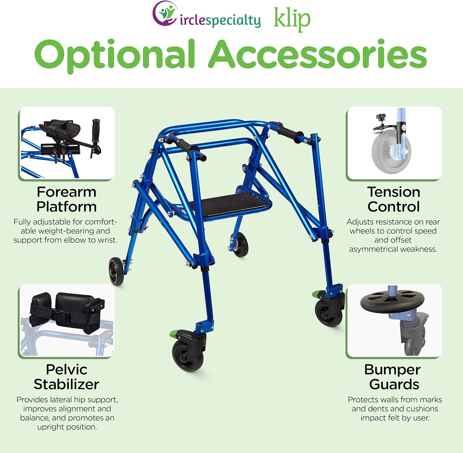 klip walker w seat medium blue 4 wheeled each