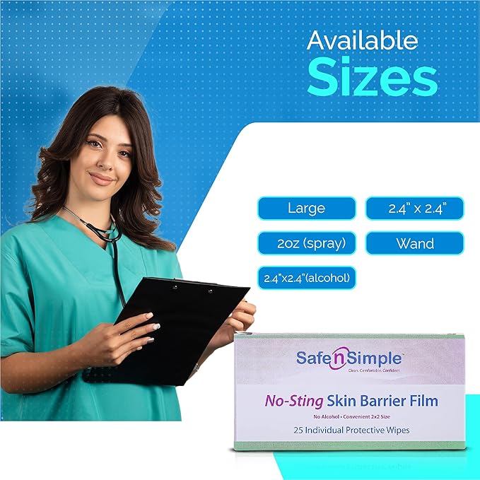 skin barrier wipe safe n simple no sting 60 20 strength purified water polyvinylpyrrolidone glycerin propylene glycol individual packet large nonsterile packaging type case