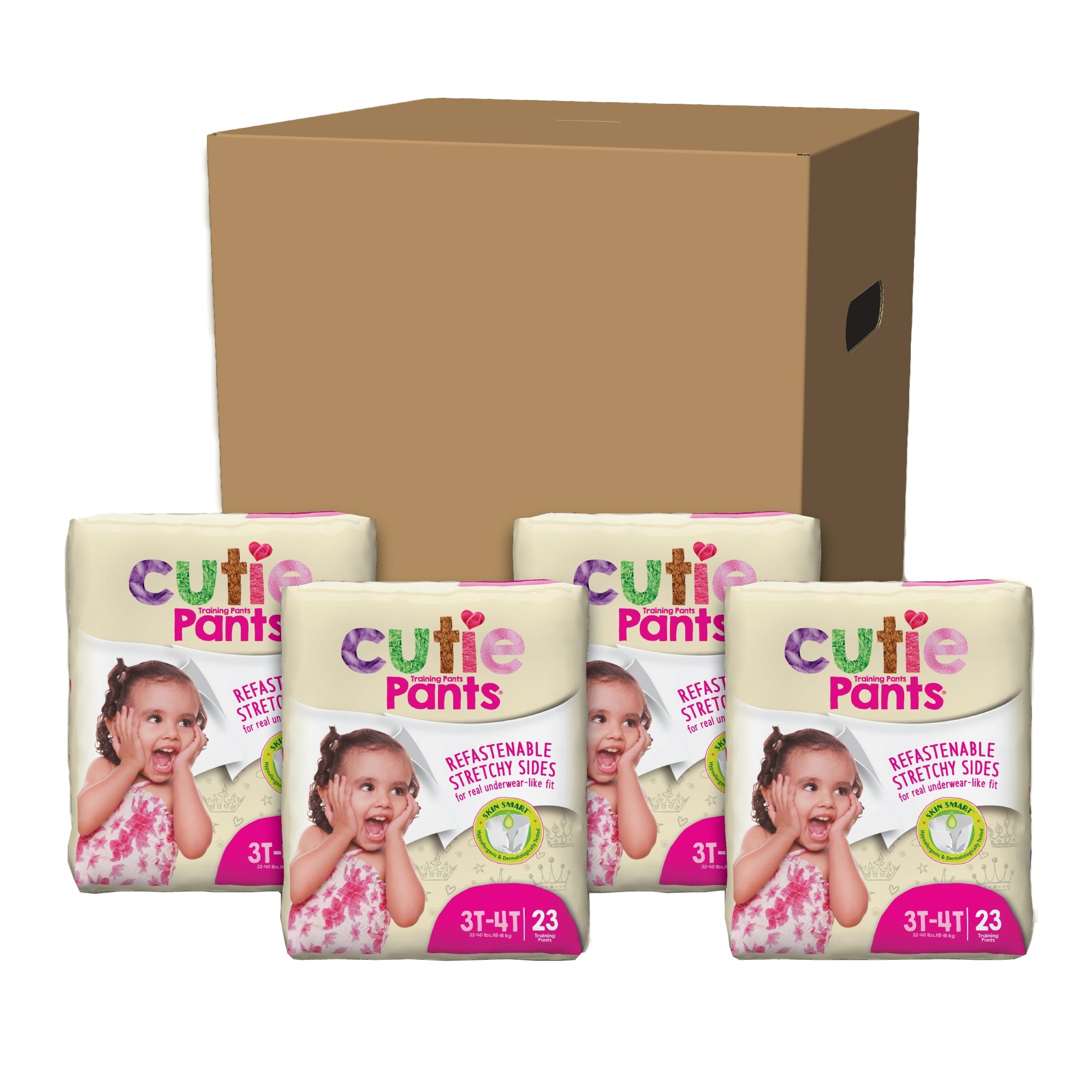 female toddler training pants cutie pants size 3t to 4t disposable heavy absorbency packaging type case