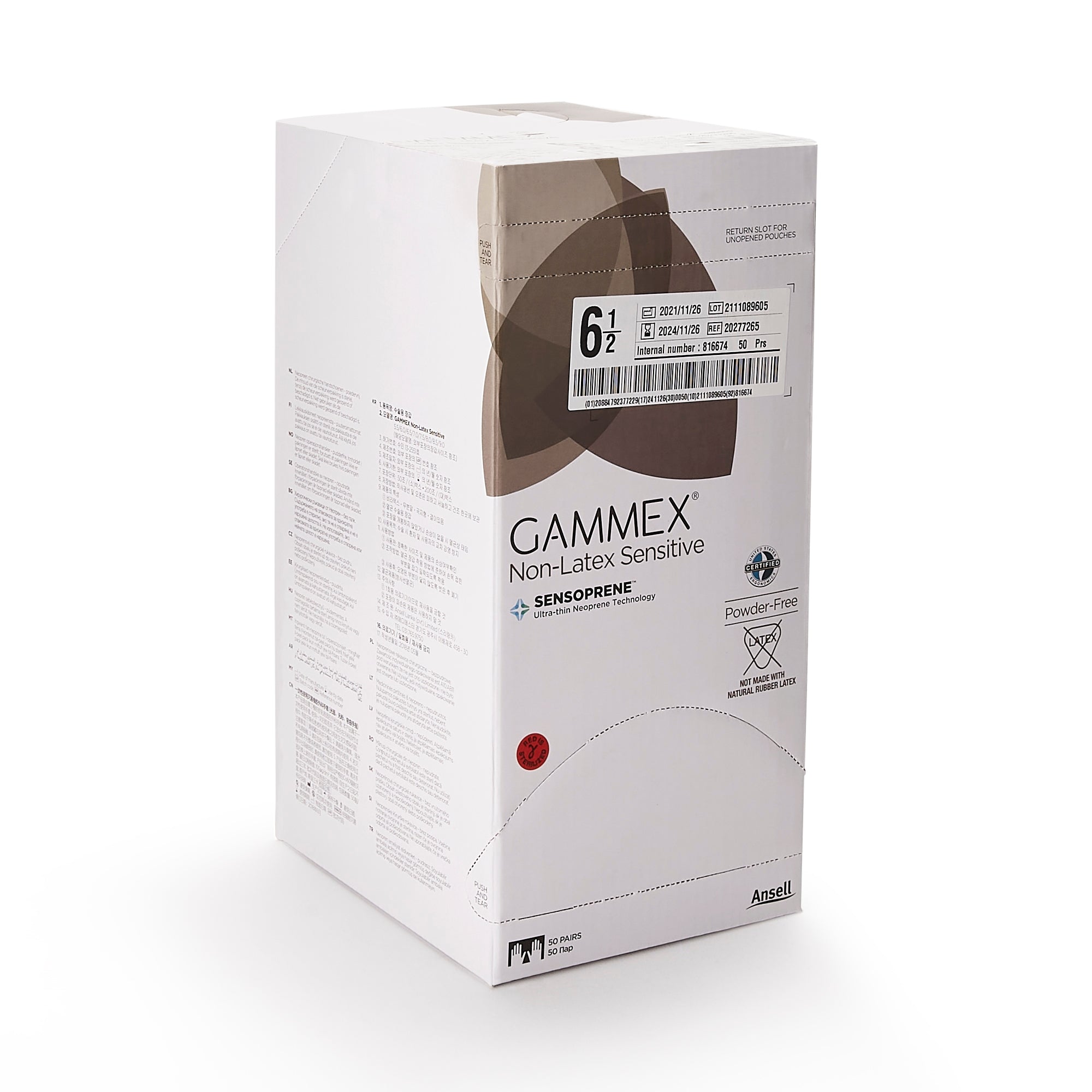 Surgical Glove GAMMEX Non-Latex Sensitive Size 6.5 Sterile Polychloroprene Standard Cuff Length Micro-Textured Cream Chemo Tested