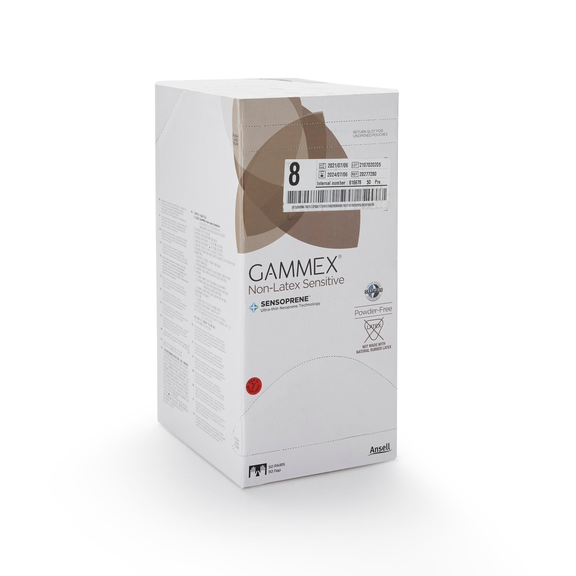 Surgical Glove GAMMEX Non-Latex Sensitive Size 8 Sterile Polychloroprene Standard Cuff Length Micro-Textured Cream Chemo Tested | 50Pair/Box