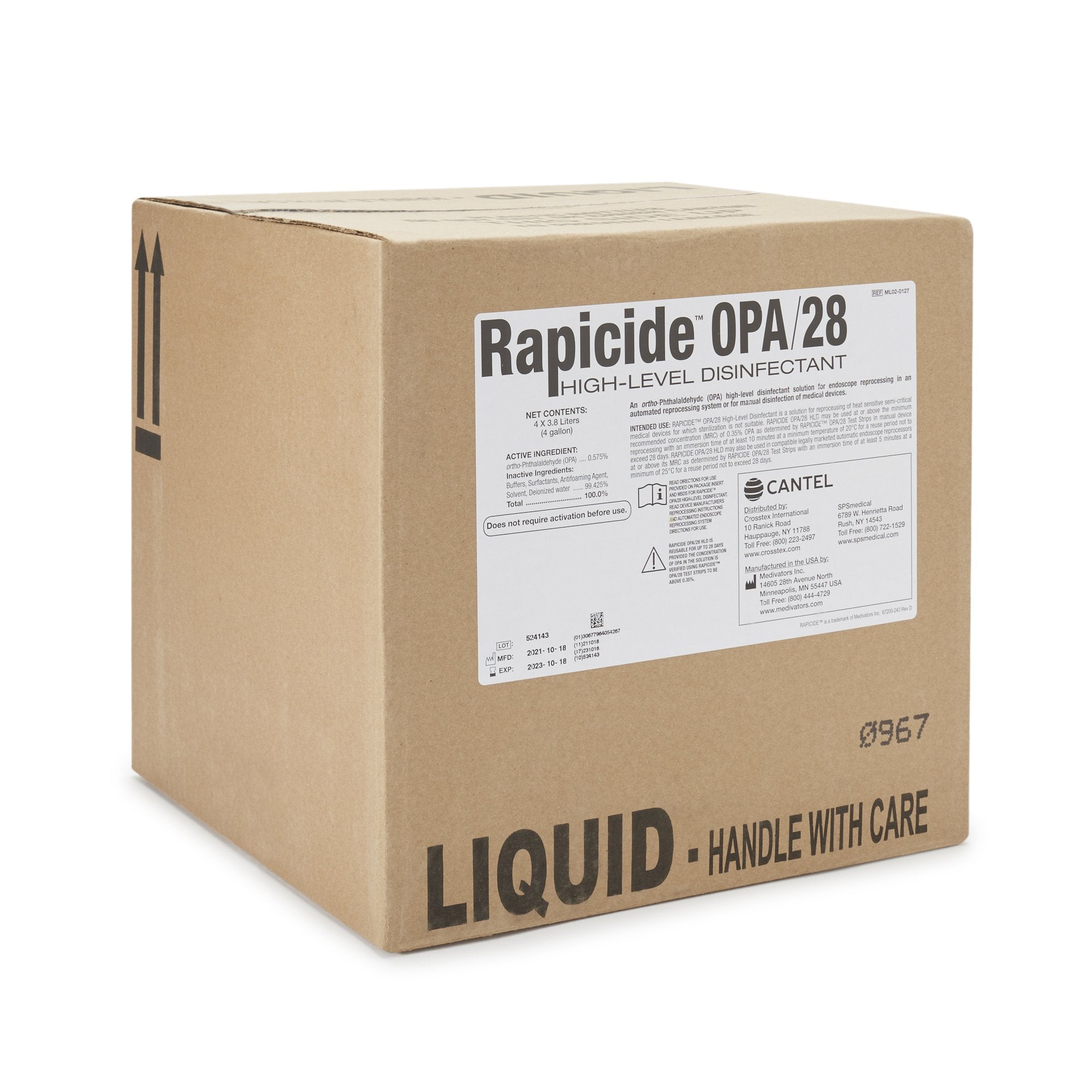 OPA High-Level Disinfectant Rapicide OPA/28 RTU Liquid 1 gal. Jug Reusable, Packaging Type- Case