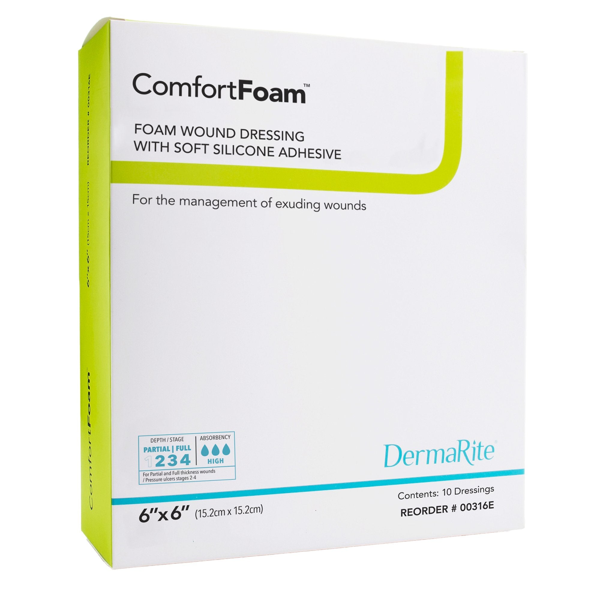 Foam Dressing ComfortFoam Border 6 X 6 Inch With Border Waterproof Backing Silicone Adhesive Square Sterile,Packaging Type- Box