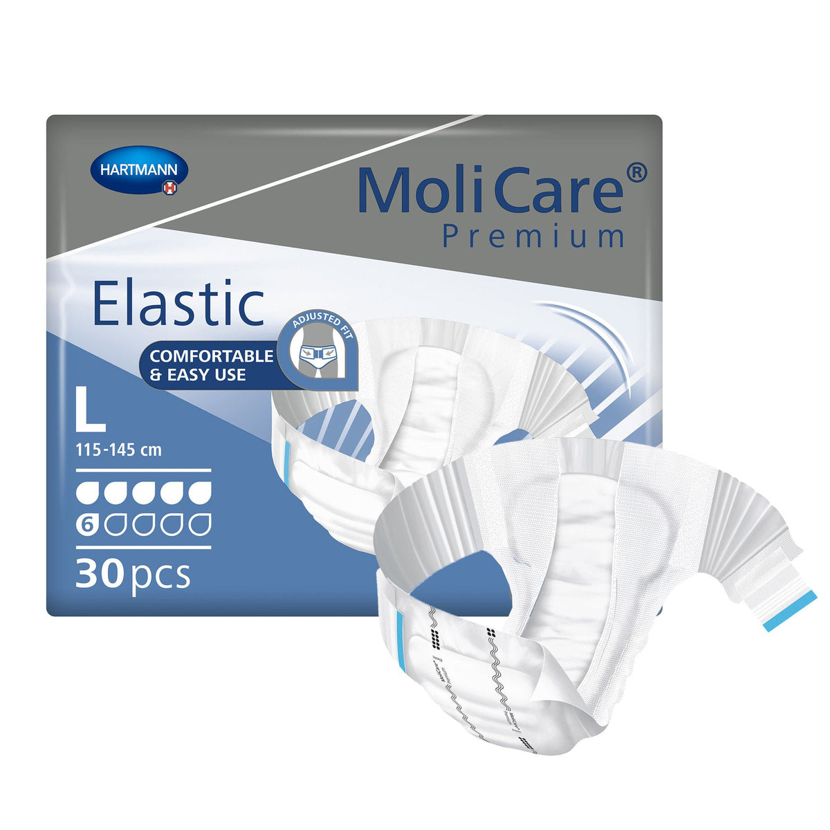 Unisex Adult Incontinence Brief MoliCare Premium Elastic 6D Large Disposable Moderate Absorbency Large · Case of 90