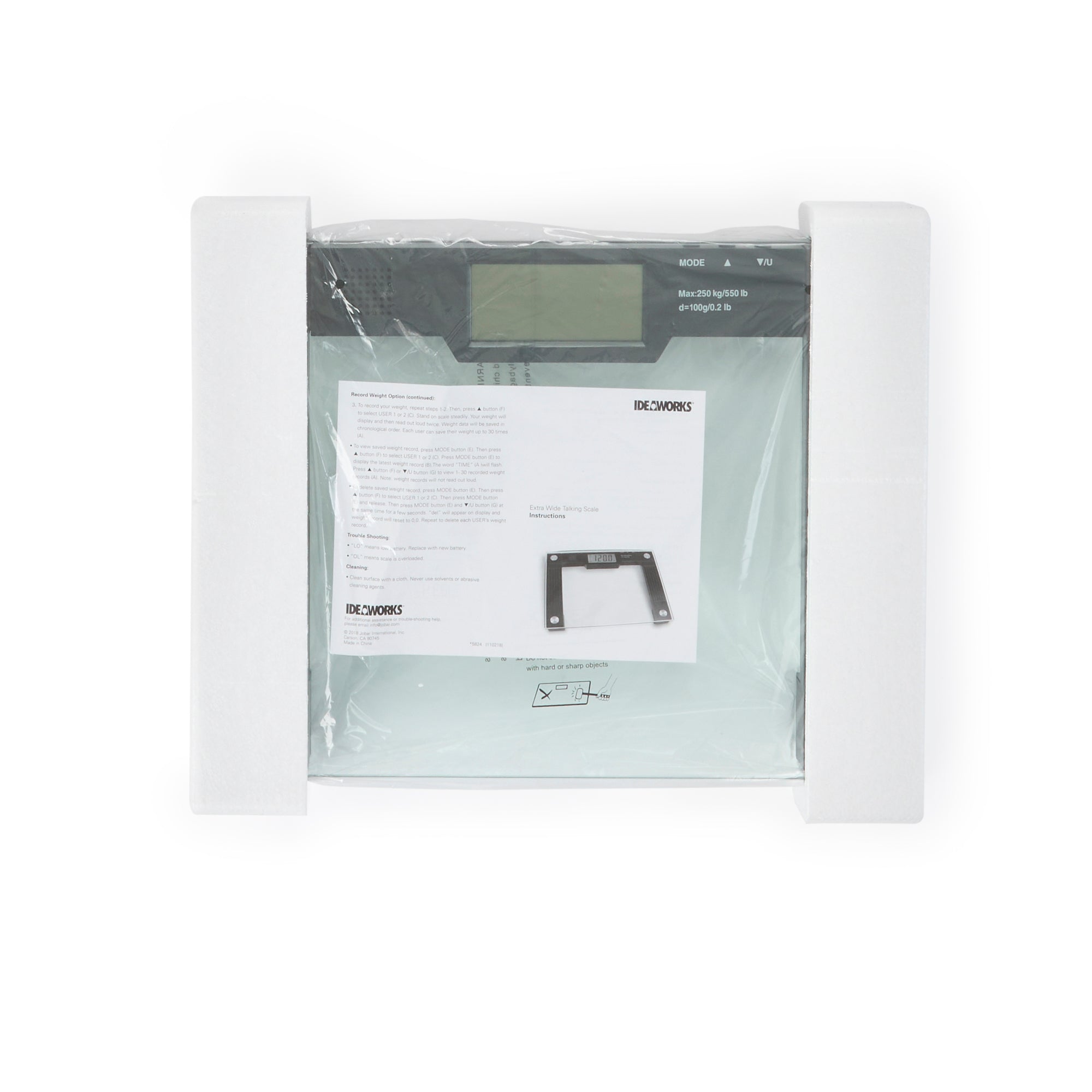 Floor Scale Ideaworks Digital Audio Display 550 lbs. / 250 kg Capacity Black / Glass AC Power