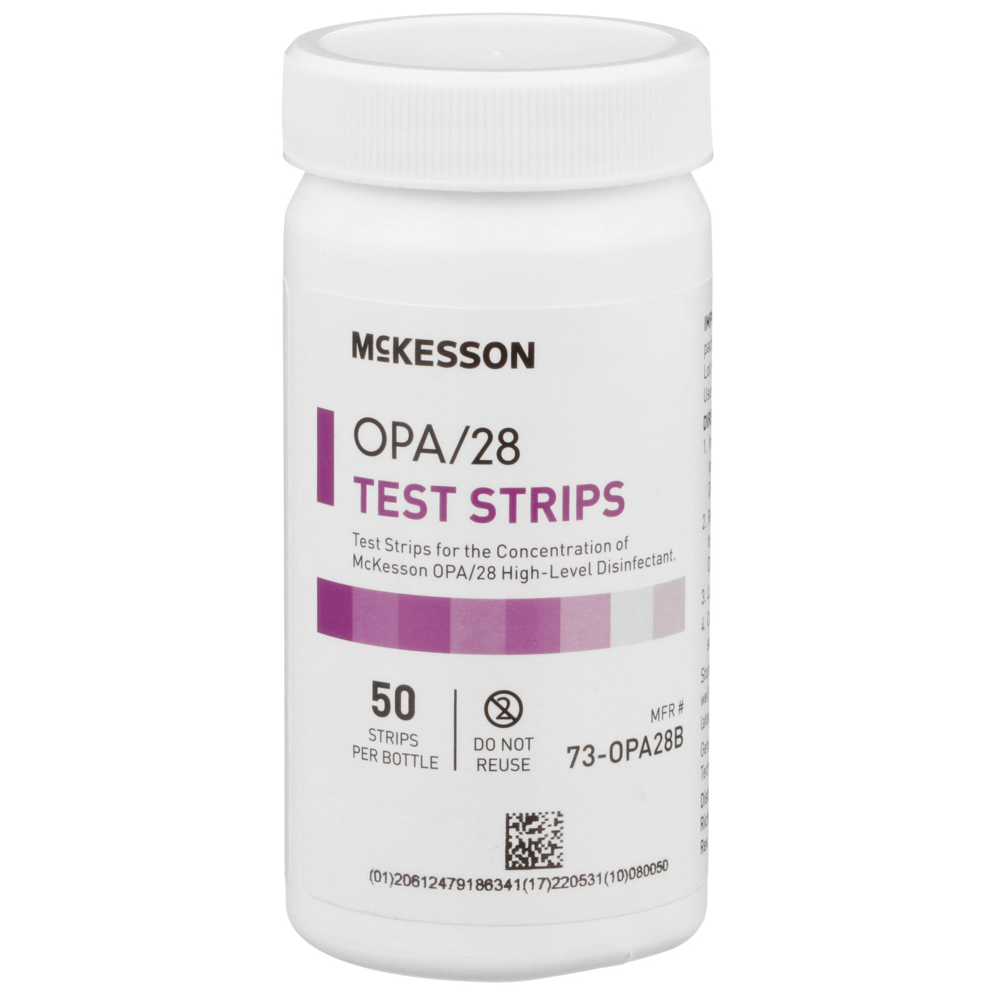 OPA Concentration Indicator McKesson OPA/28 Pad 50 Test Strips Bottle Single Use, Packaging Type- Case