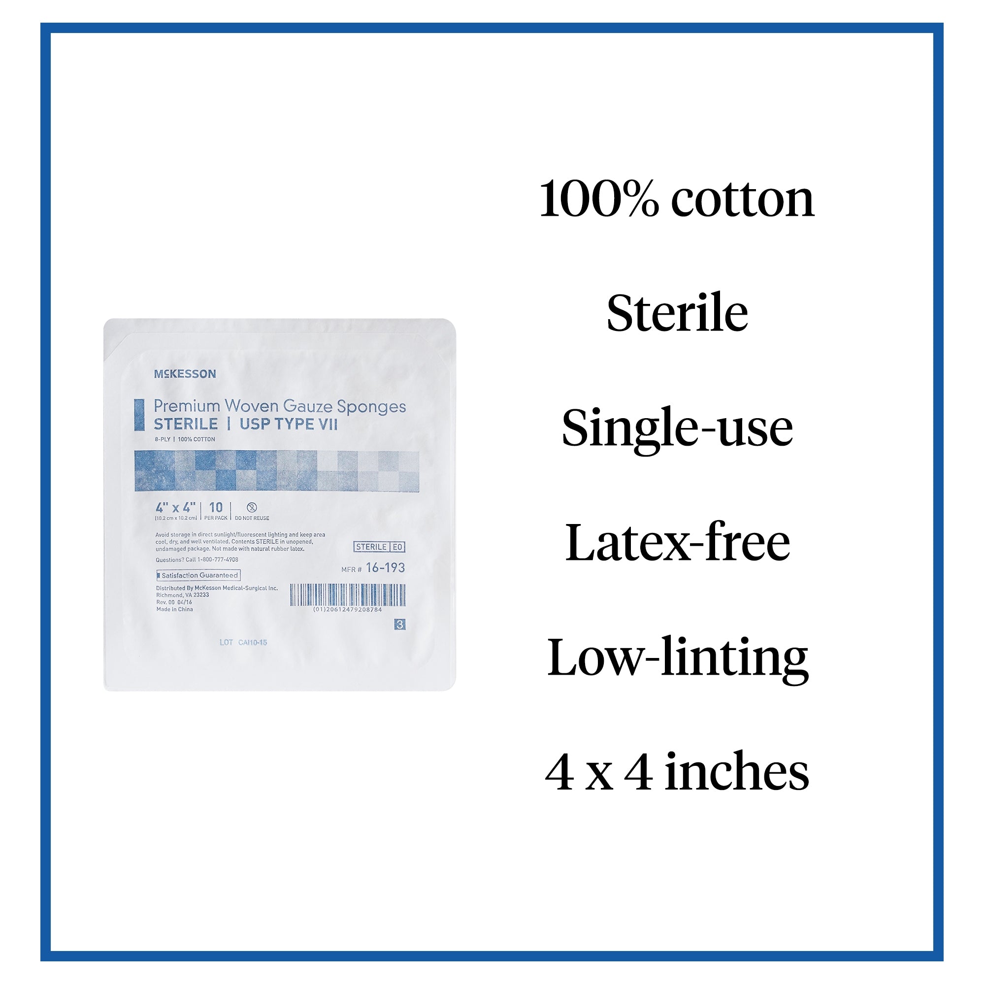 Gauze Sponge McKesson 4 X 4 Inch 8-Ply Sterile 10 per Tray, Packaging Type- Case