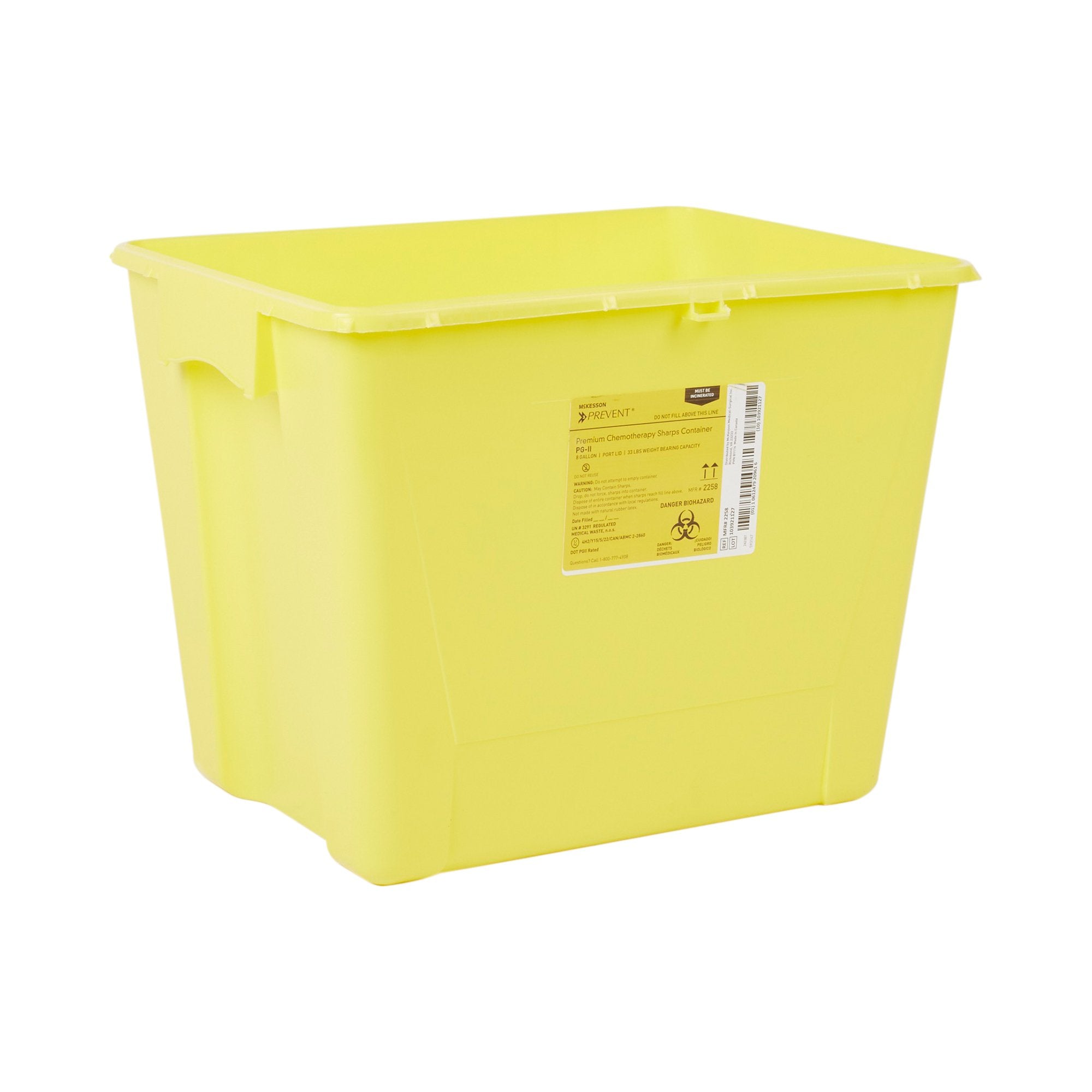 Chemotherapy Waste Container McKesson Prevent Yellow Base 13-1/2 H X 17-3/10 W X 13 L Inch Vertical Entry 8 Gallon, Packaging Type- Case