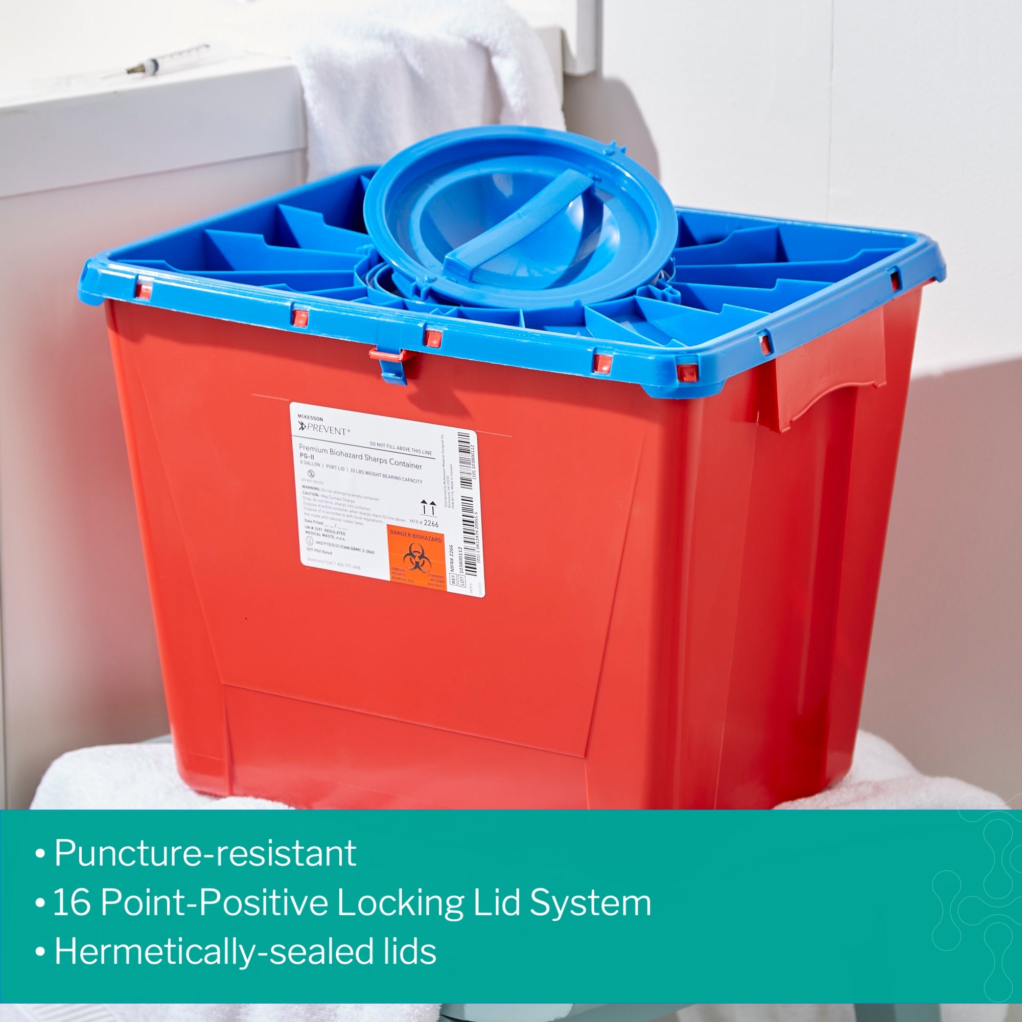 Sharps Container McKesson Prevent Red Base 13-1/2 H X 17-3/10 W X 13 L Inch Vertical Entry 8 Gallon, Packaging Type- Case