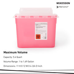 Sharps Container McKesson Prevent Red Base 11 H X 12 W X 4-3/4 D Inch Horizontal Entry 1.35 Gallon, Packaging Type- Case