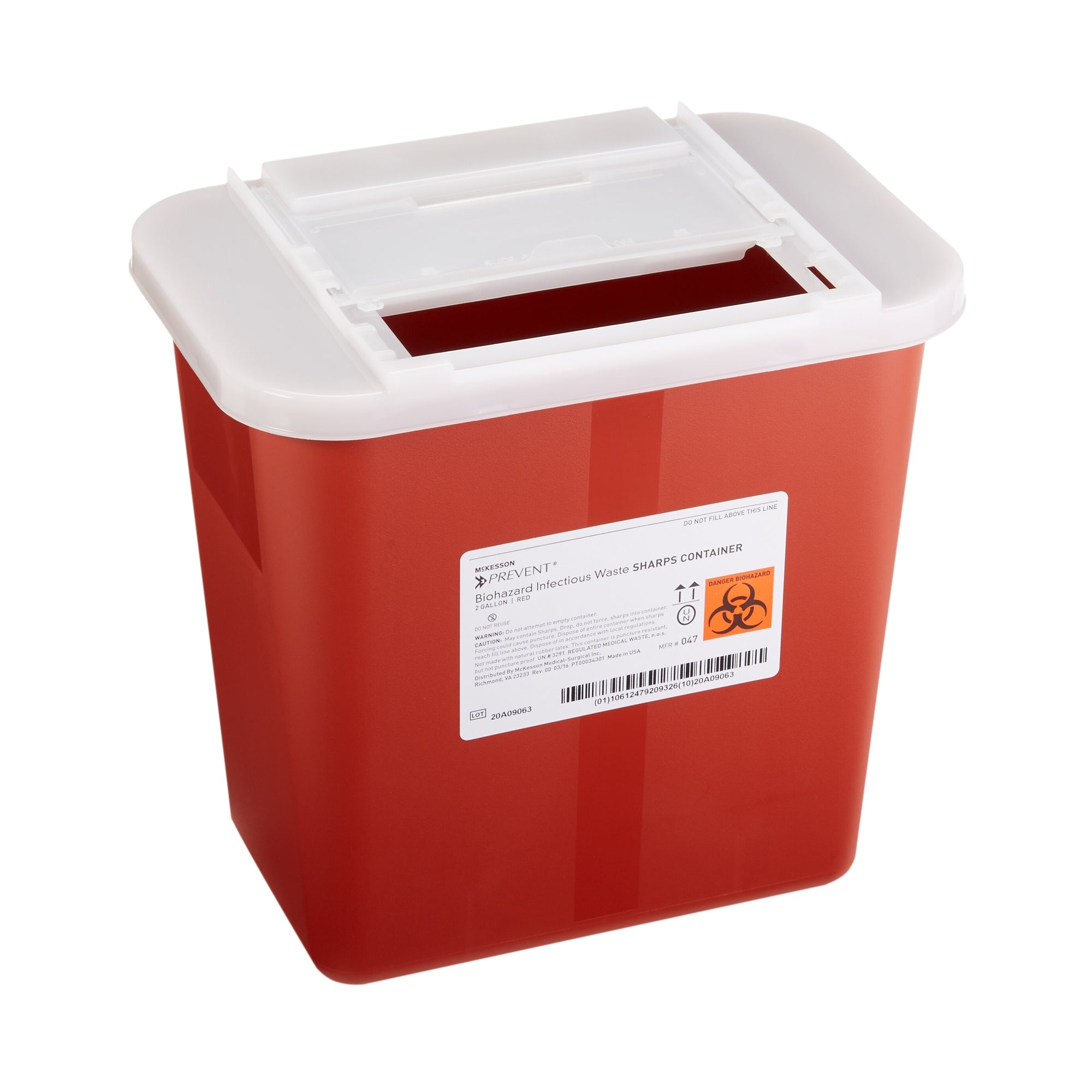 Sharps Container McKesson Prevent Red Base 10-1/4 H X 7 W X 10-1/2 D Inch Horizontal Entry 2 Gallon, Packaging Type- Case