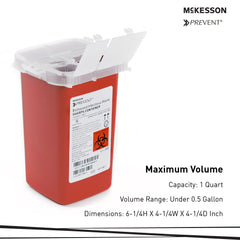 Sharps Container McKesson Prevent Red Base 6-1/4 H X 4-1/4 W X 4-1/4 D Inch Vertical Entry 0.25 Gallon, Packaging Type- Case