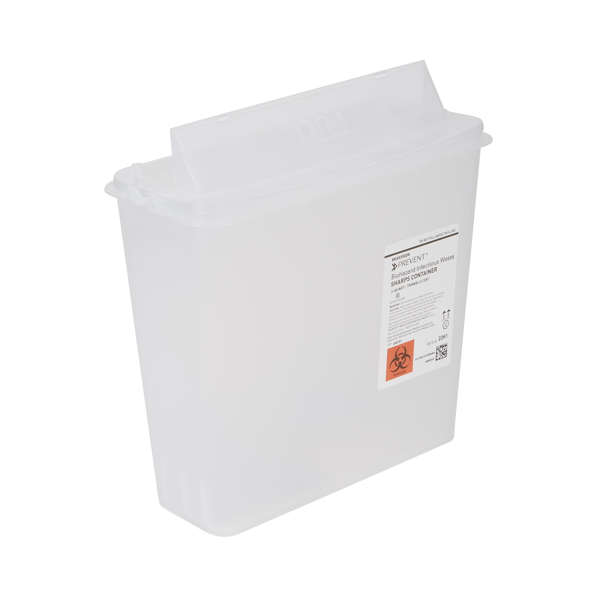 Sharps Container McKesson Prevent Translucent Base 10-3/4 H X 10-1/2 W X 4-3/4 D Inch Horizontal Entry 1.25 Gallon, Packaging Type- Case